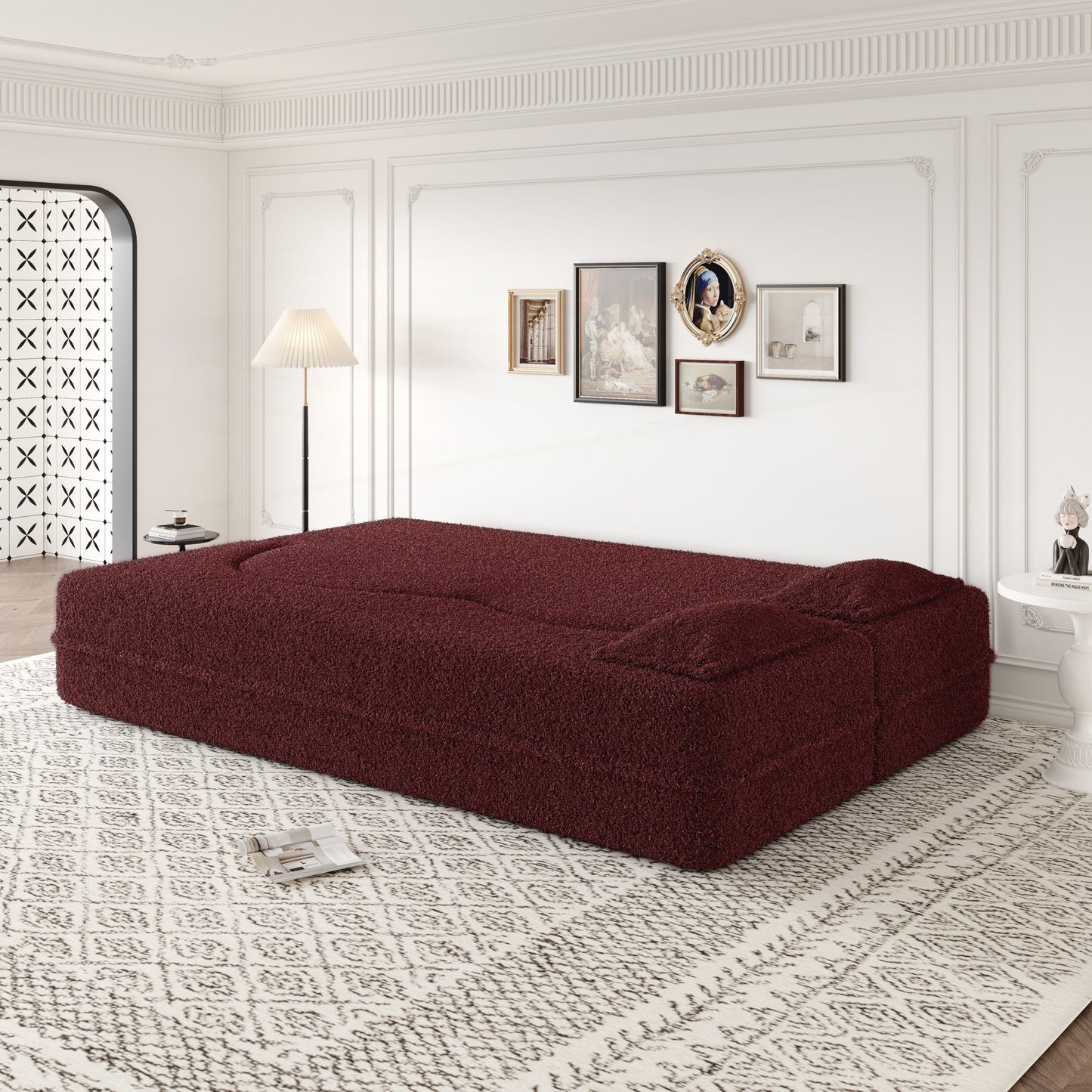Convertible Teddy Fabric Foam-Filled Sleeper Sofa Bed