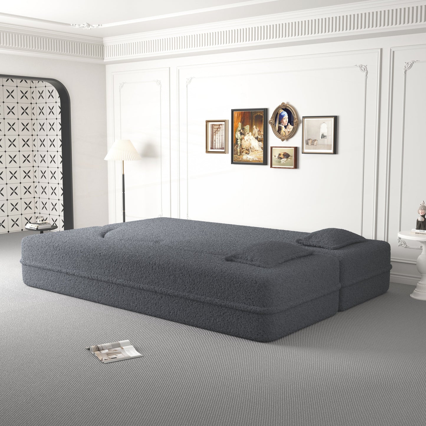 Convertible Teddy Fabric Foam-Filled Sleeper Sofa Bed
