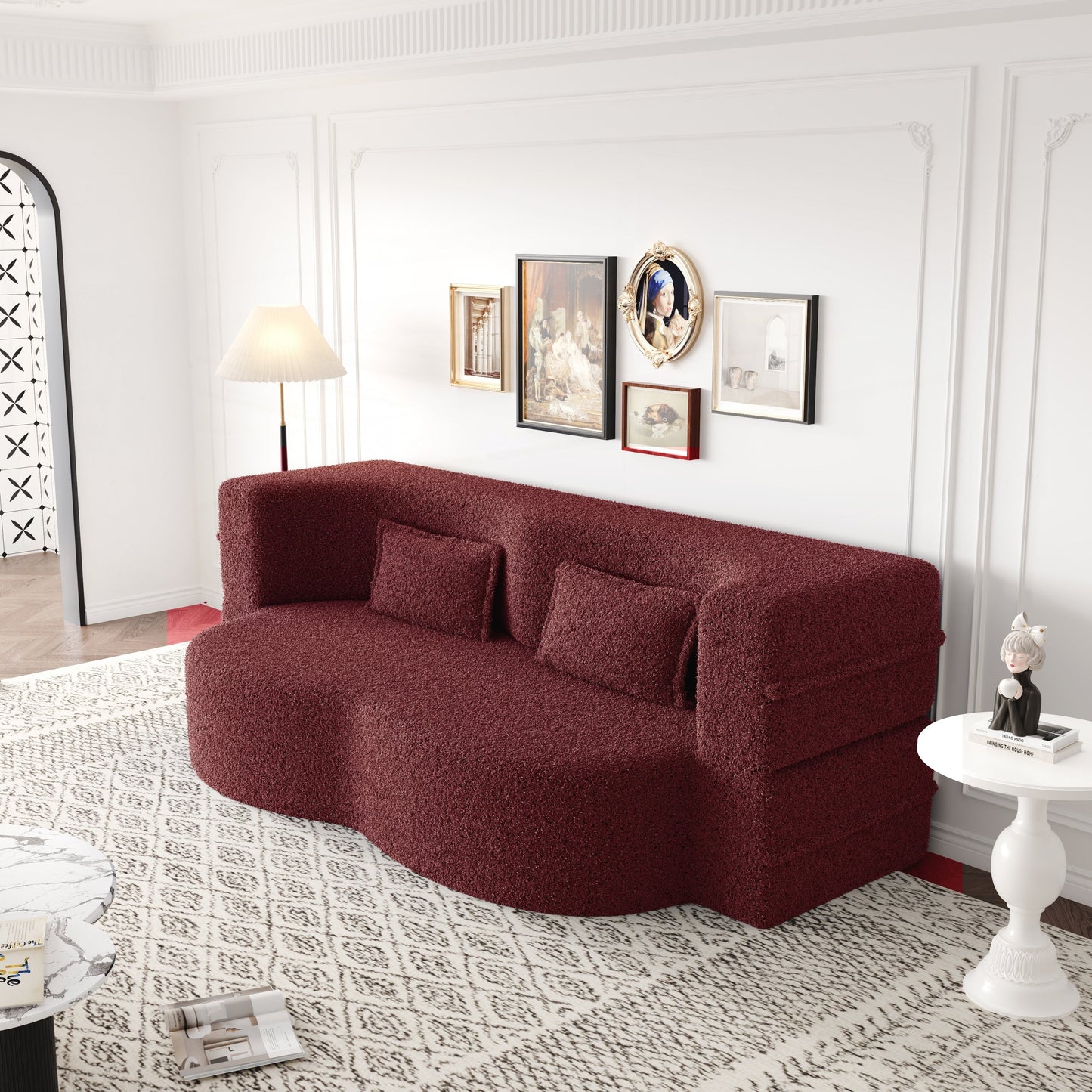 Convertible Teddy Fabric Foam-Filled Sleeper Sofa Bed