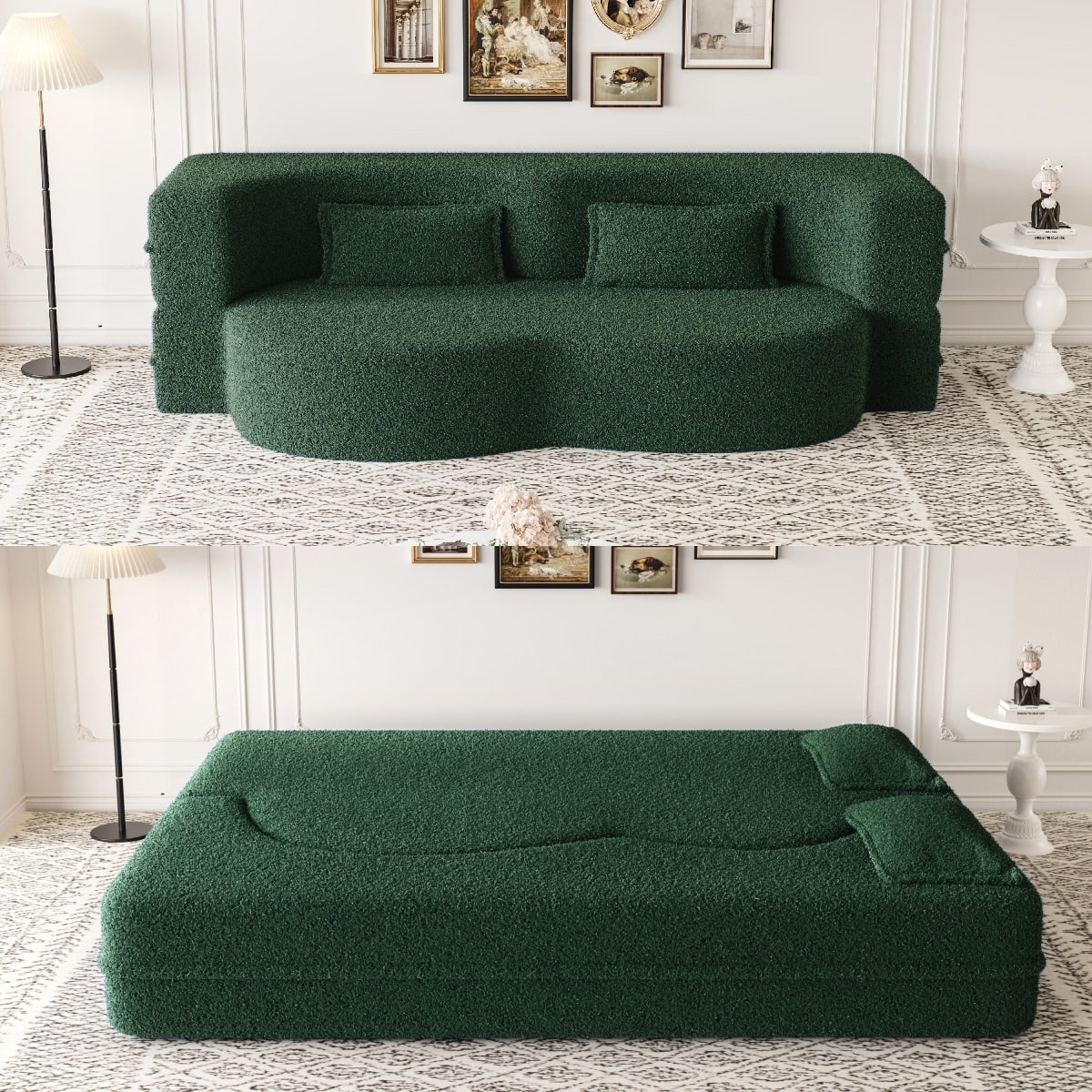 Convertible Teddy Fabric Foam-Filled Sleeper Sofa Bed