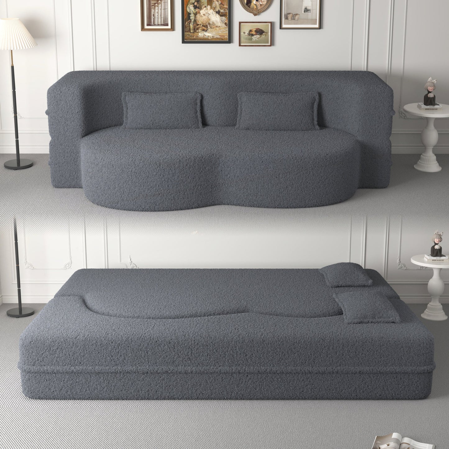 Convertible Teddy Fabric Foam-Filled Sleeper Sofa Bed