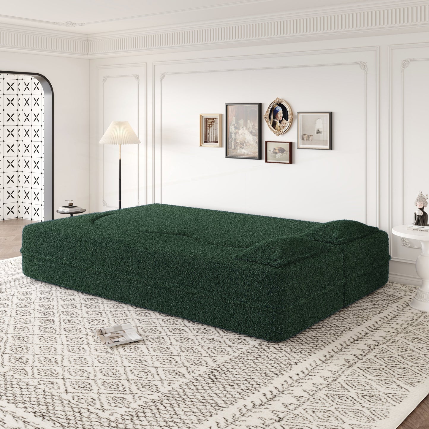 Convertible Teddy Fabric Foam-Filled Sleeper Sofa Bed