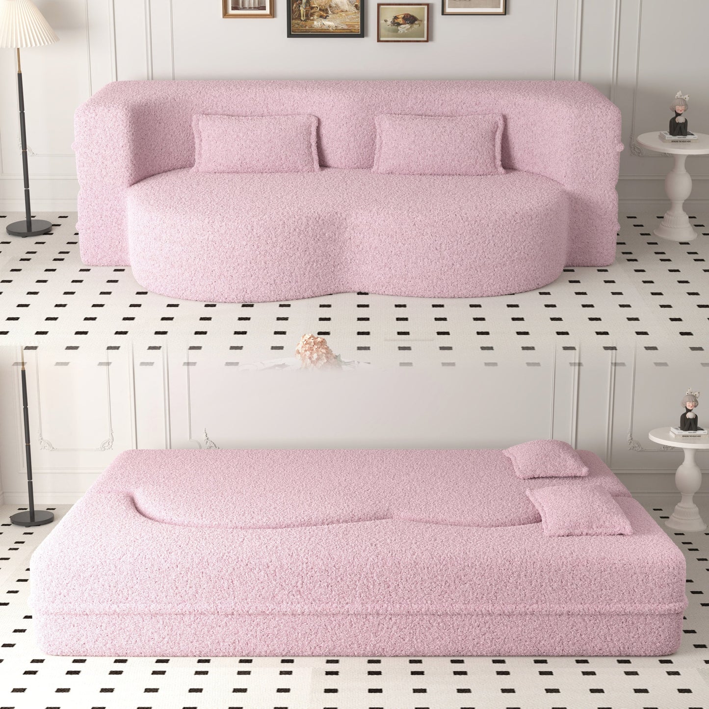 Convertible Teddy Fabric Foam-Filled Sleeper Sofa Bed