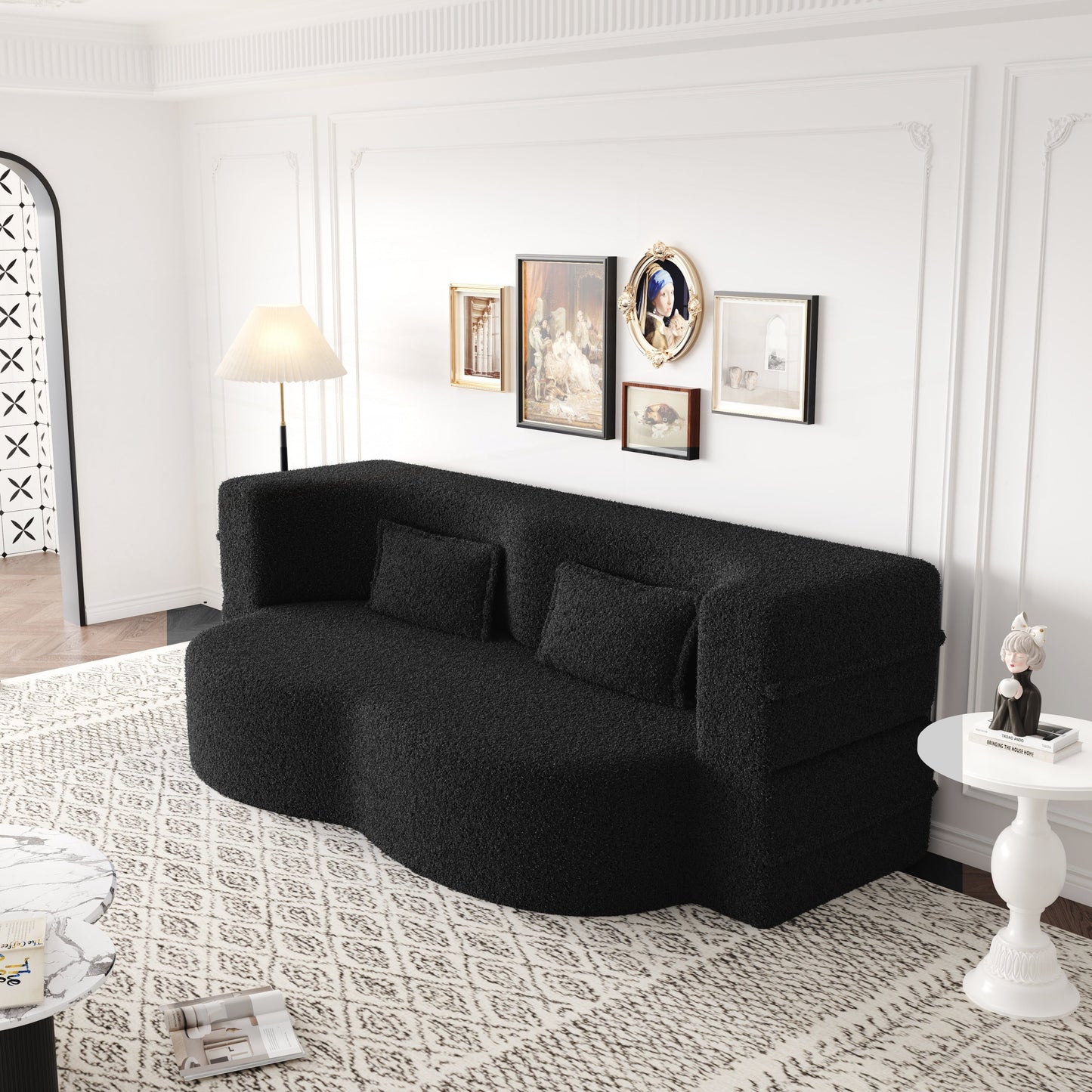 Convertible Teddy Fabric Foam-Filled Sleeper Sofa Bed