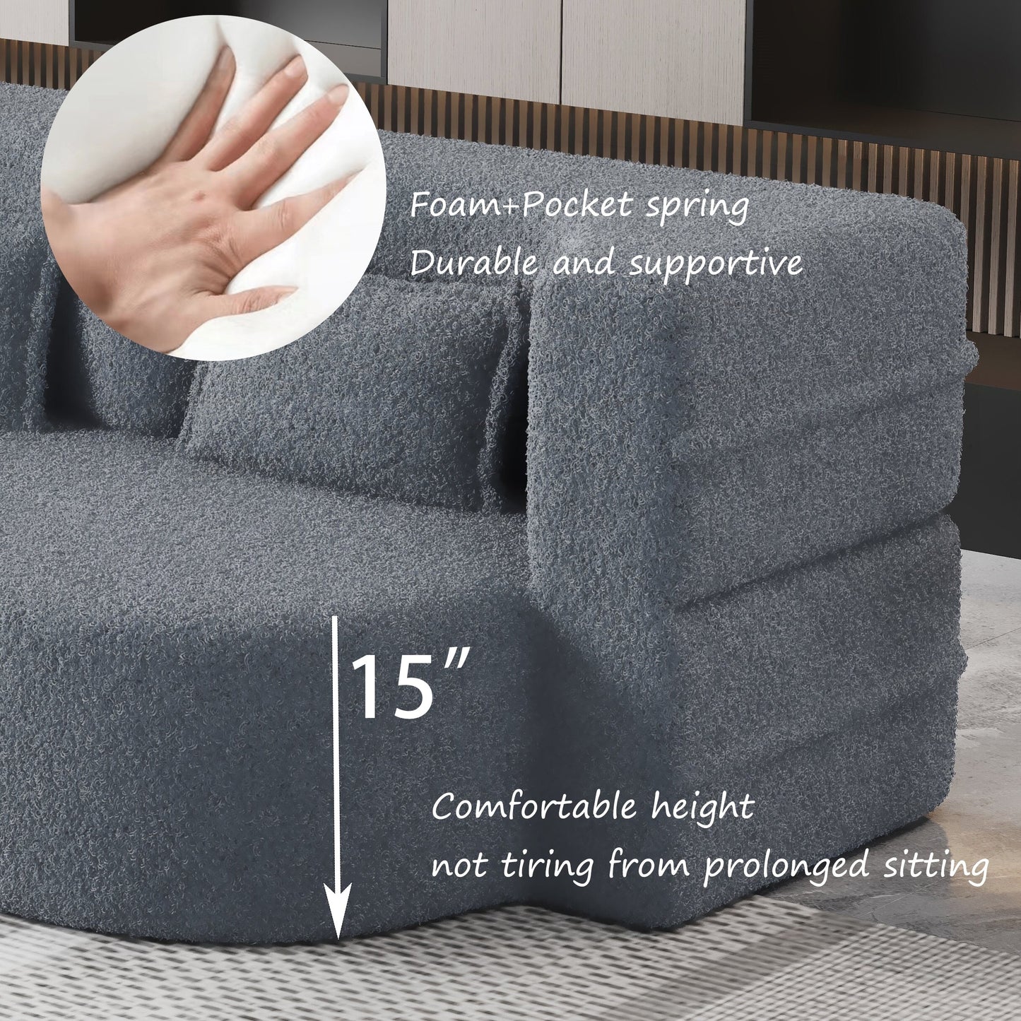 Convertible Teddy Fabric Foam-Filled Sleeper Sofa Bed