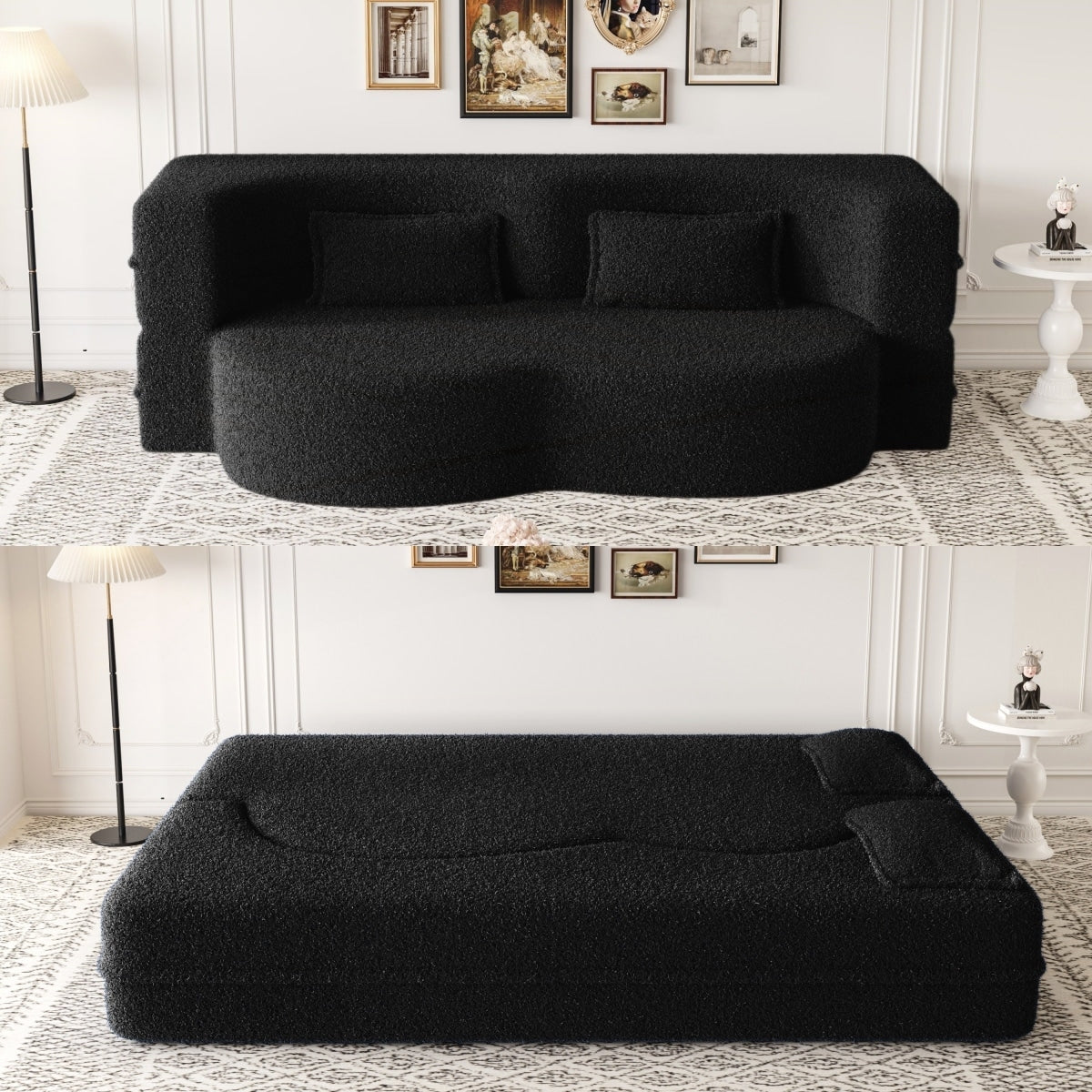 Convertible Teddy Fabric Foam-Filled Sleeper Sofa Bed