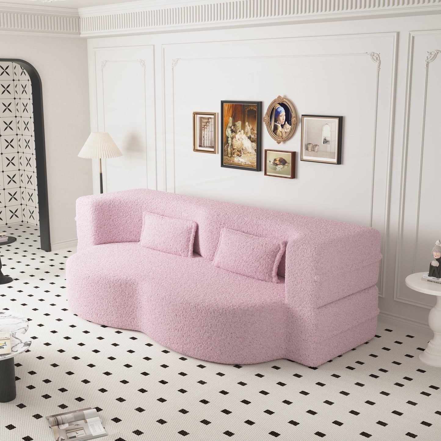 Convertible Teddy Fabric Foam-Filled Sleeper Sofa Bed
