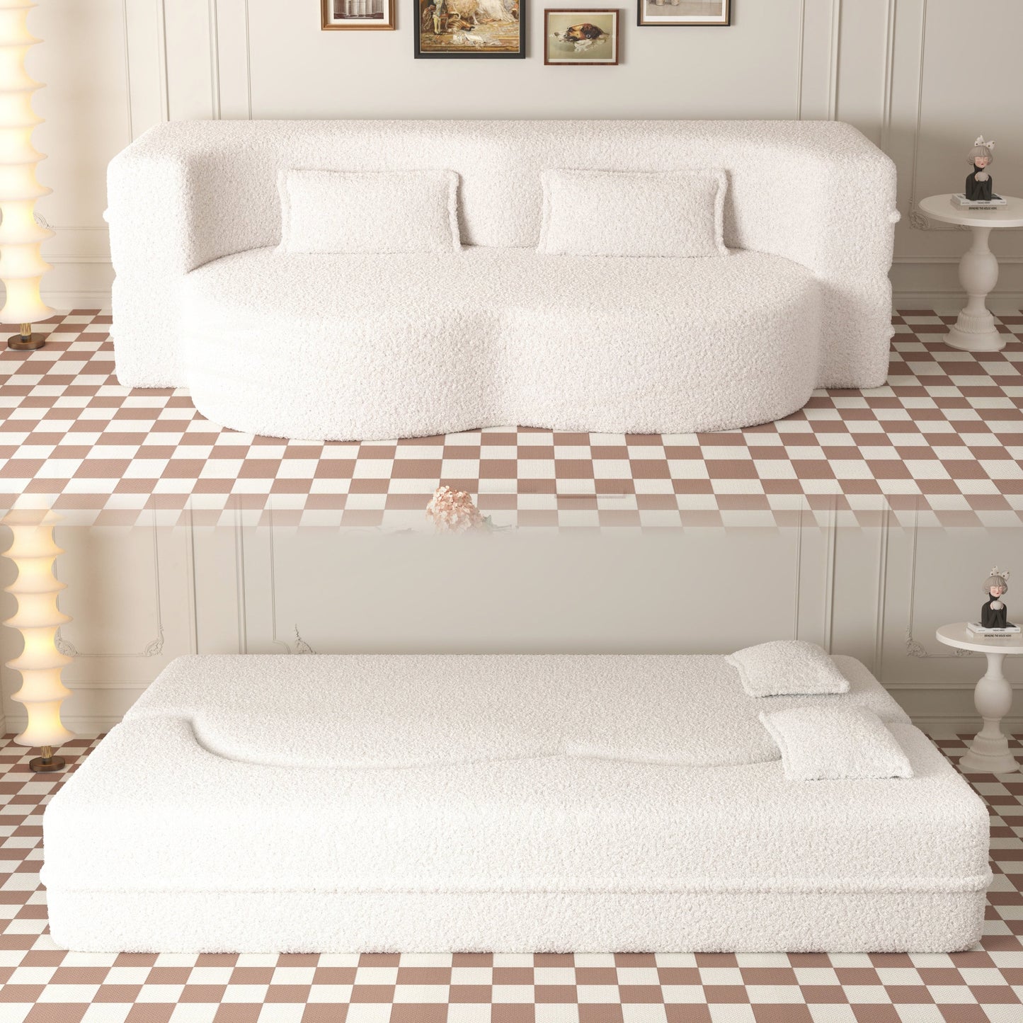 Convertible Teddy Fabric Foam-Filled Sleeper Sofa Bed
