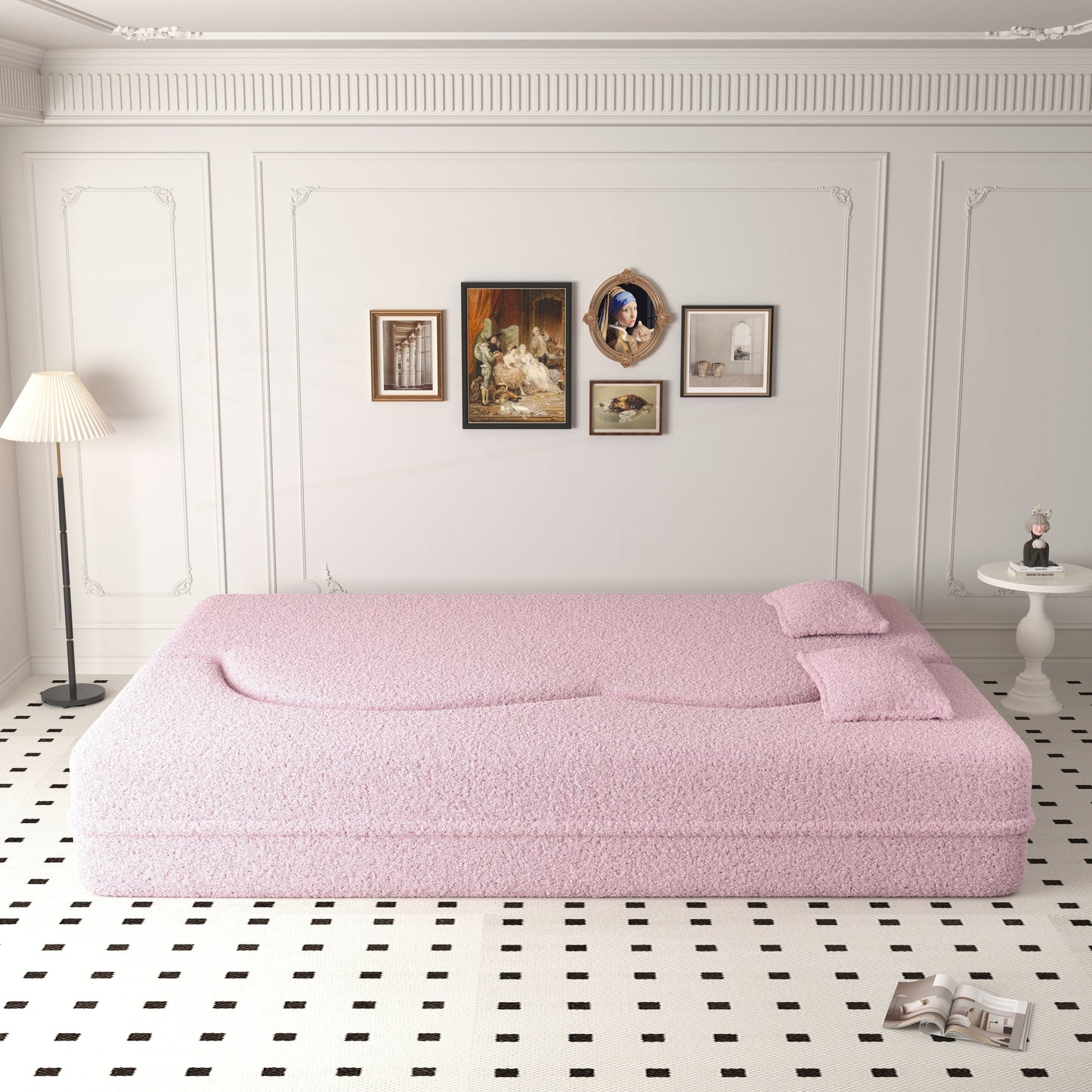 Convertible Teddy Fabric Foam-Filled Sleeper Sofa Bed