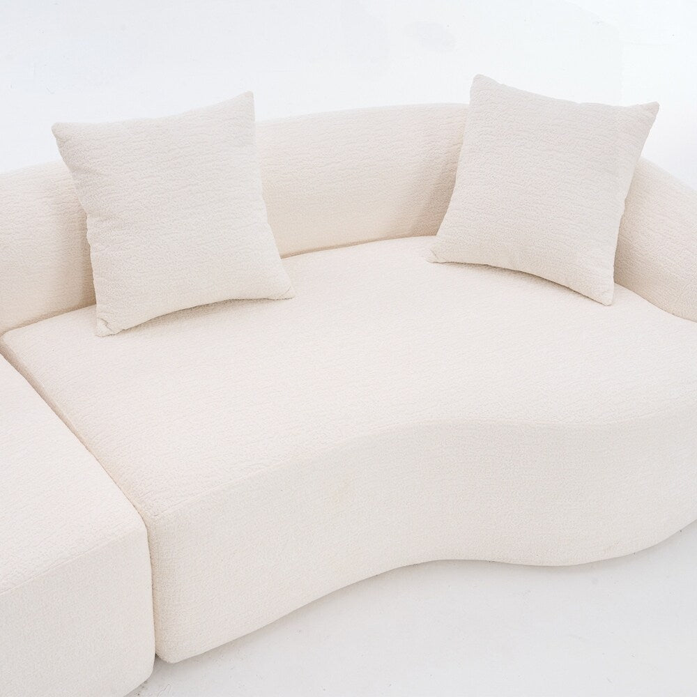 Curved Loveseat White Full Compression Sponge Sofa