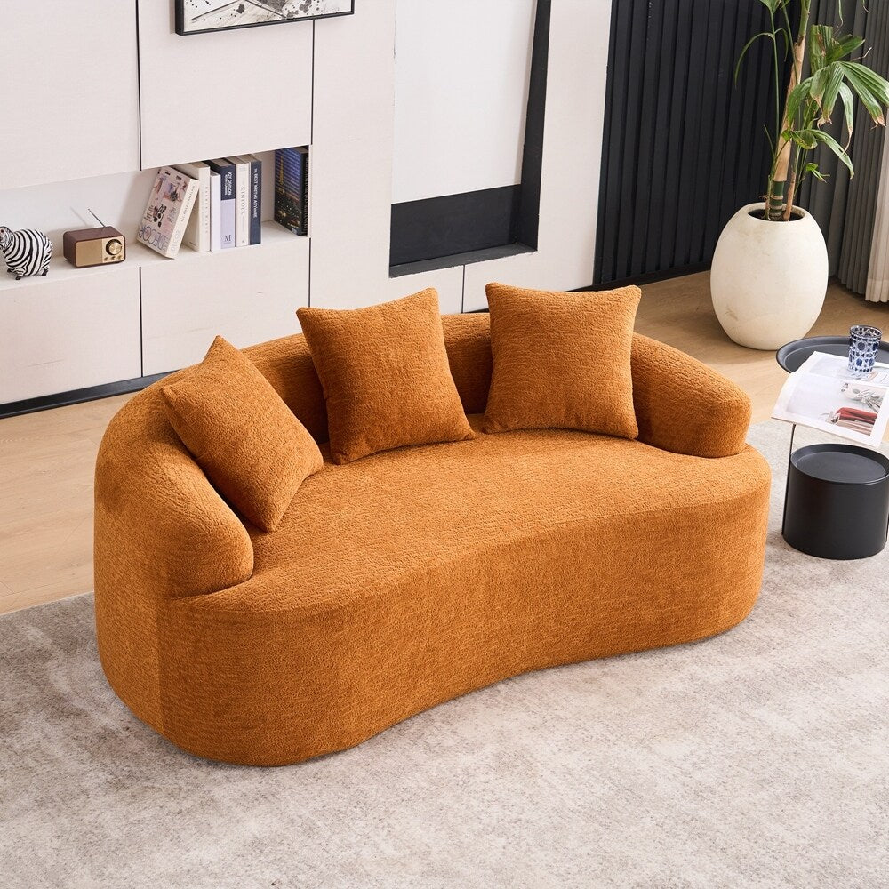 Curved Loveseat White Full Compression Sponge Sofa