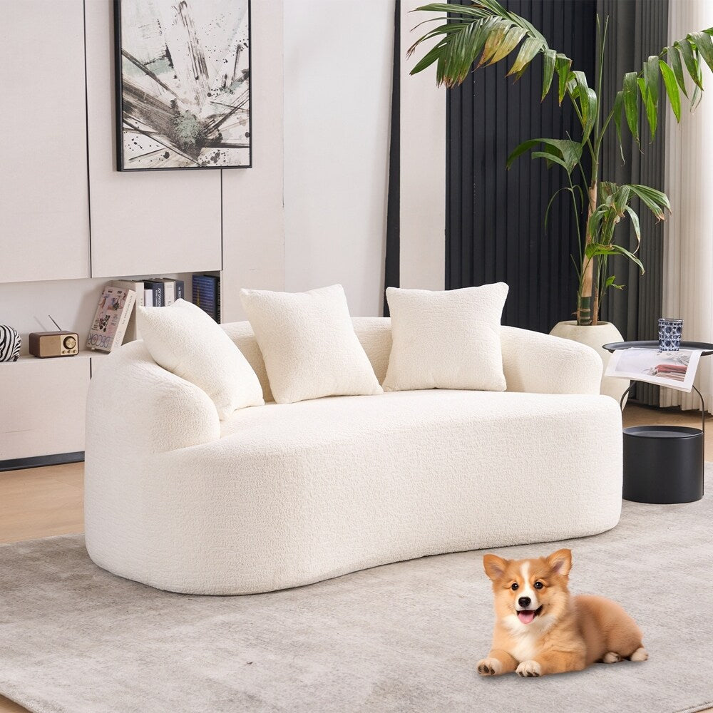 Curved Loveseat White Full Compression Sponge Sofa