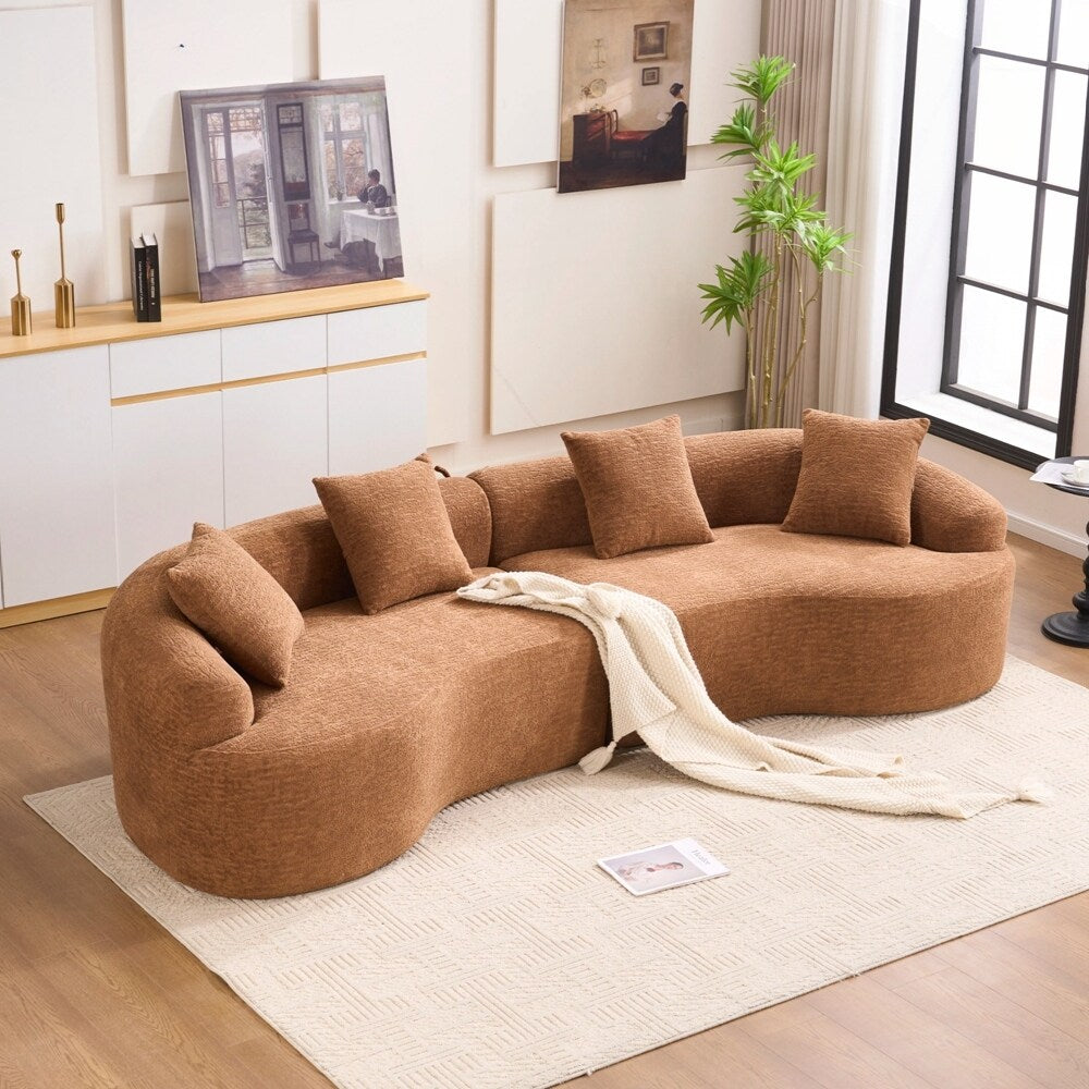 Curved Loveseat White Full Compression Sponge Sofa