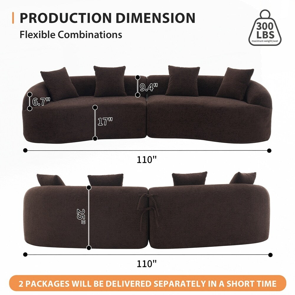 Curved Loveseat White Full Compression Sponge Sofa