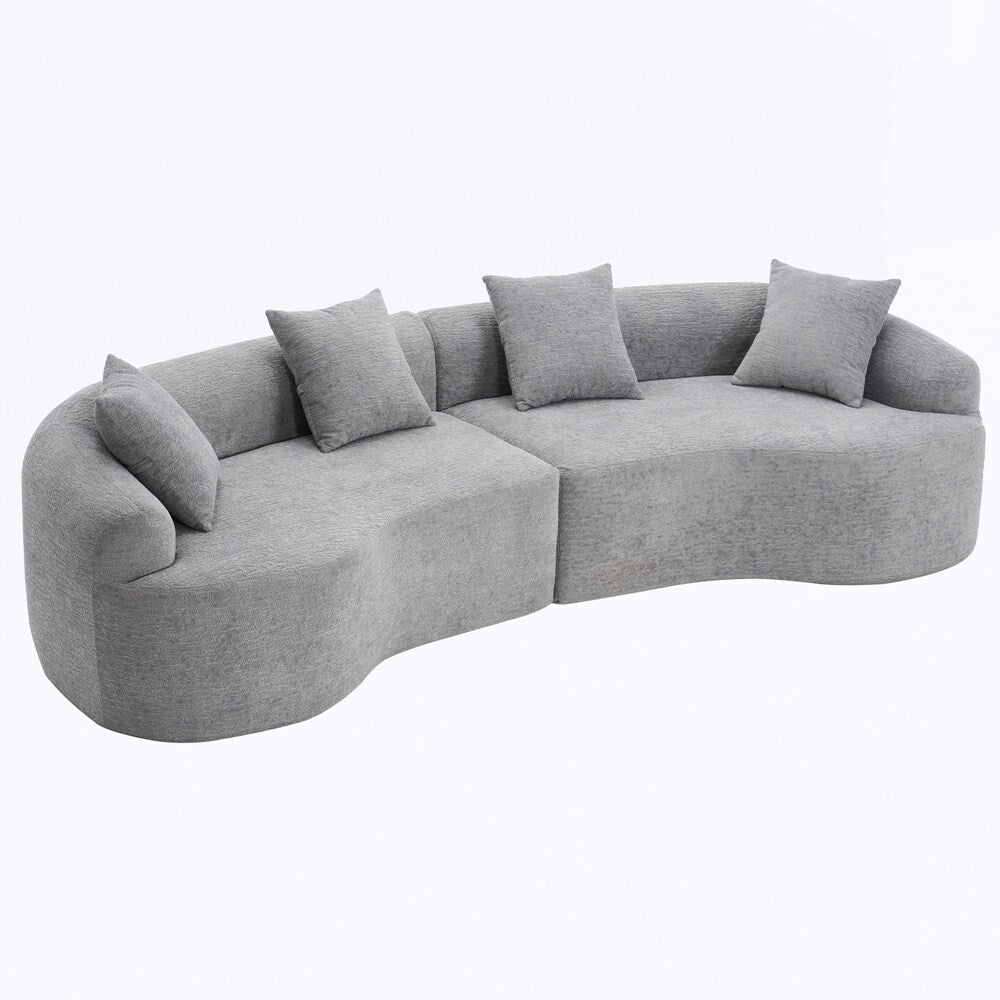 Curved Loveseat White Full Compression Sponge Sofa