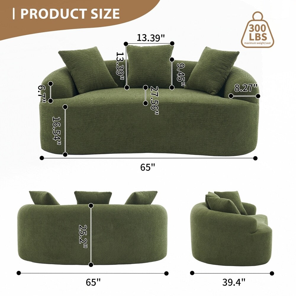 Curved Loveseat White Full Compression Sponge Sofa