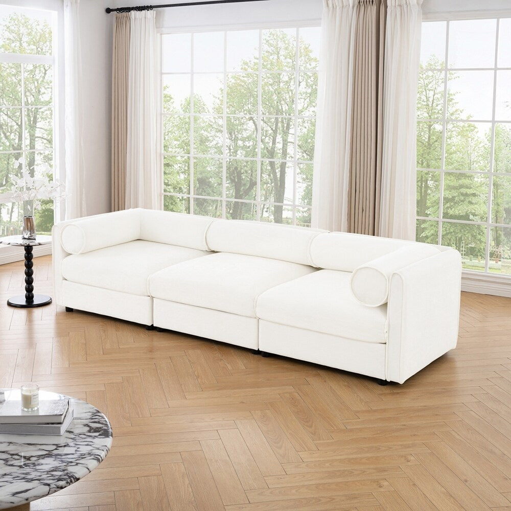 Cylindrical Backrest and Armrests Chenille Sofa with Storage Seat