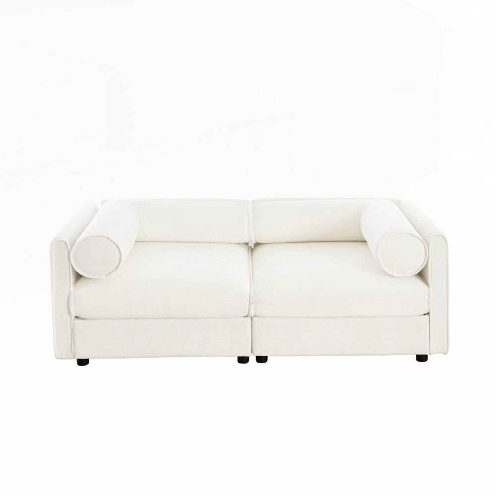 Cylindrical Backrest and Armrests Chenille Sofa with Storage Seat