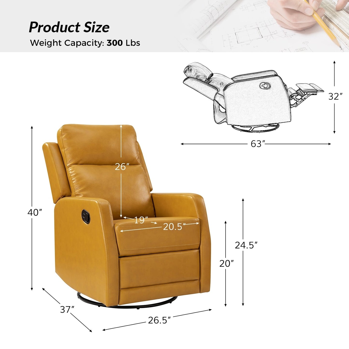 Esteban Modern Faux Leather Manual Rocking Swivel Recliner with Wingback Set of 2