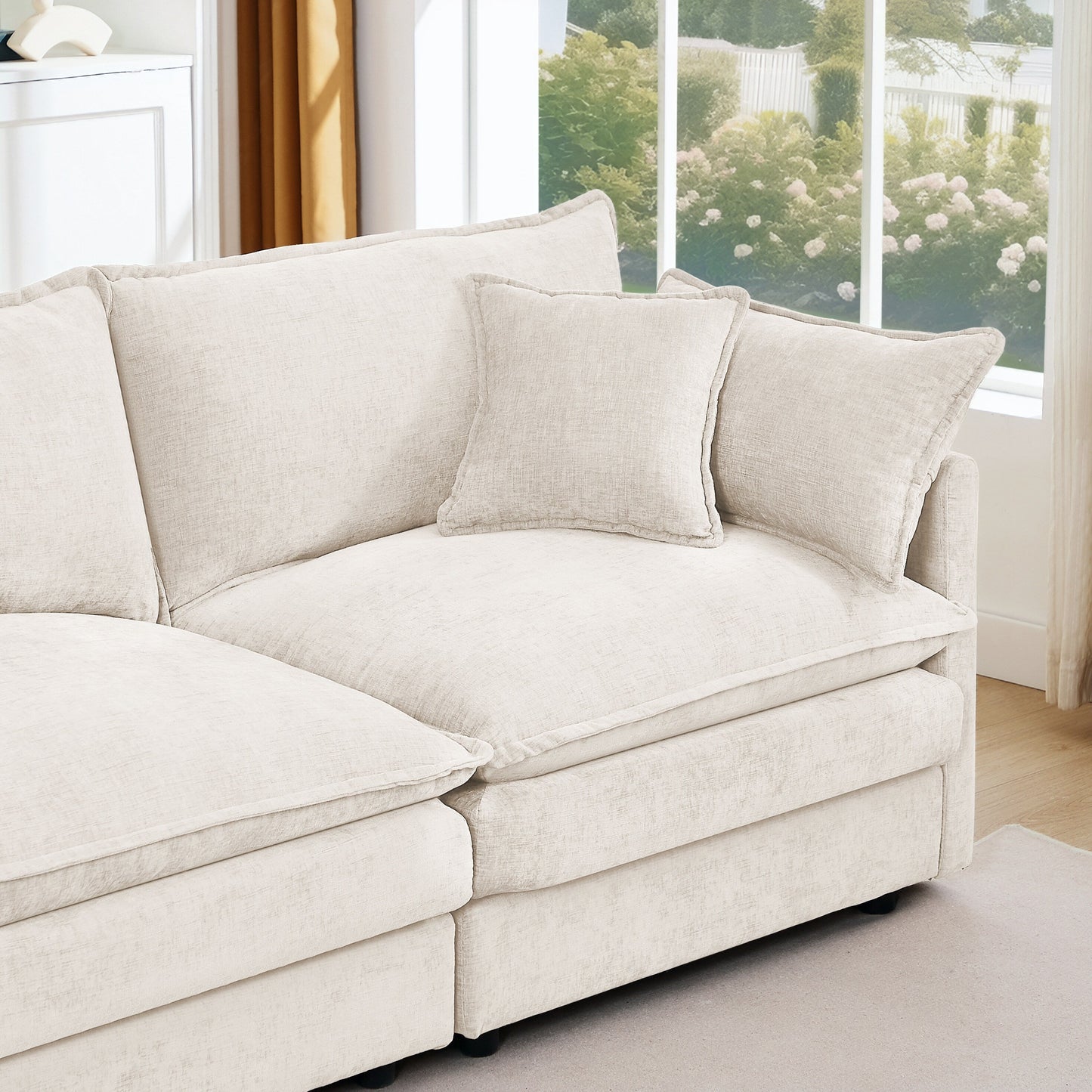 Modern Chenille 3-Seater Modular L-Shaped Sectional Sofa with Removable Ottoman for Living Room