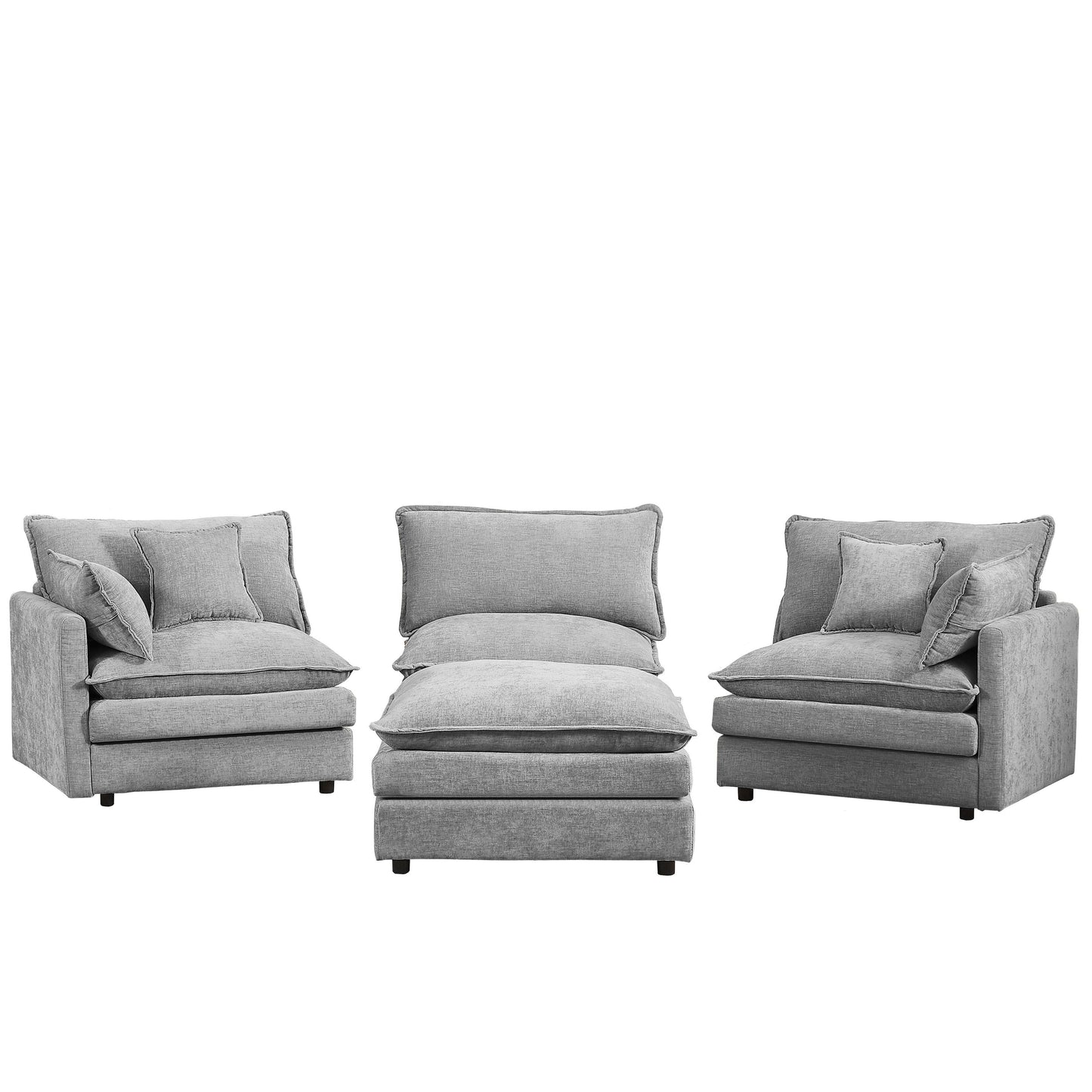 Modern Chenille 3-Seater Modular L-Shaped Sectional Sofa with Removable Ottoman for Living Room