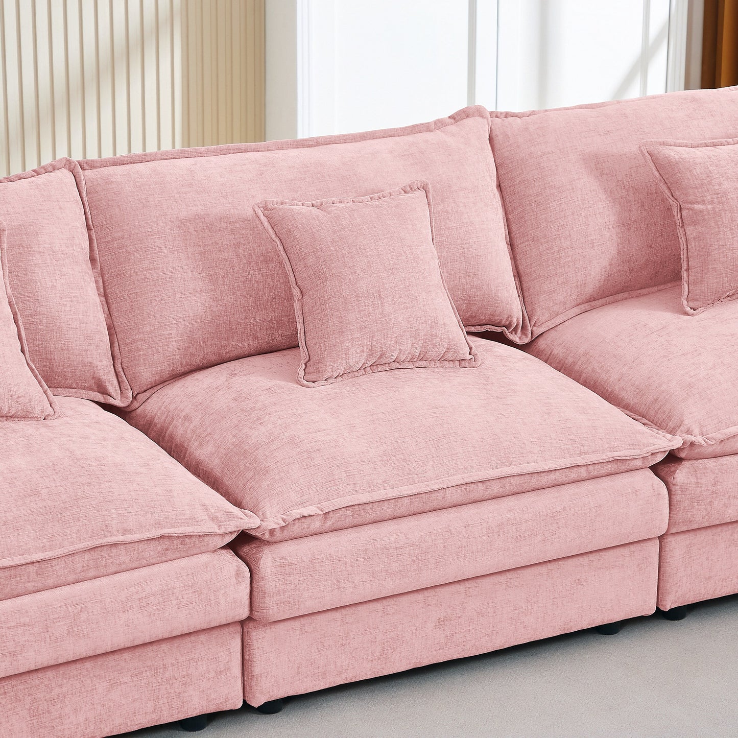 Modern Chenille 3-Seater Modular L-Shaped Sectional Sofa with Removable Ottoman for Living Room
