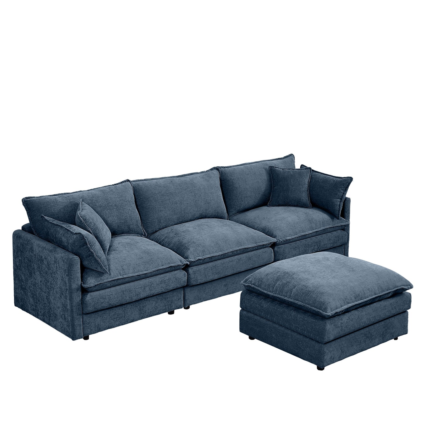 Modern Chenille 3-Seater Modular L-Shaped Sectional Sofa with Removable Ottoman for Living Room