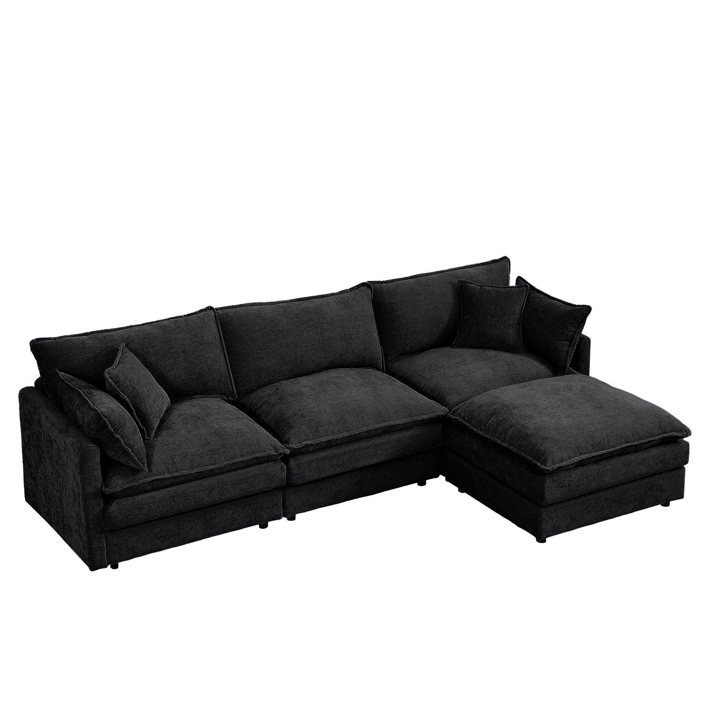 Modern Chenille 3-Seater Modular L-Shaped Sectional Sofa with Removable Ottoman for Living Room