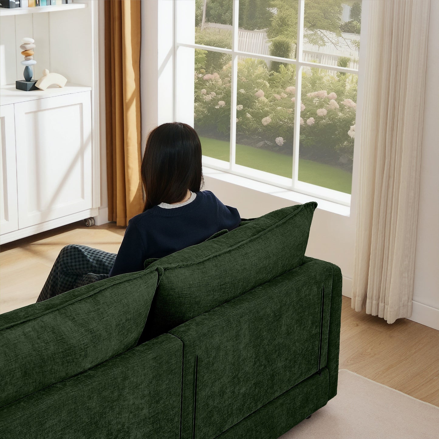 Modern Chenille 3-Seater Modular L-Shaped Sectional Sofa with Removable Ottoman for Living Room
