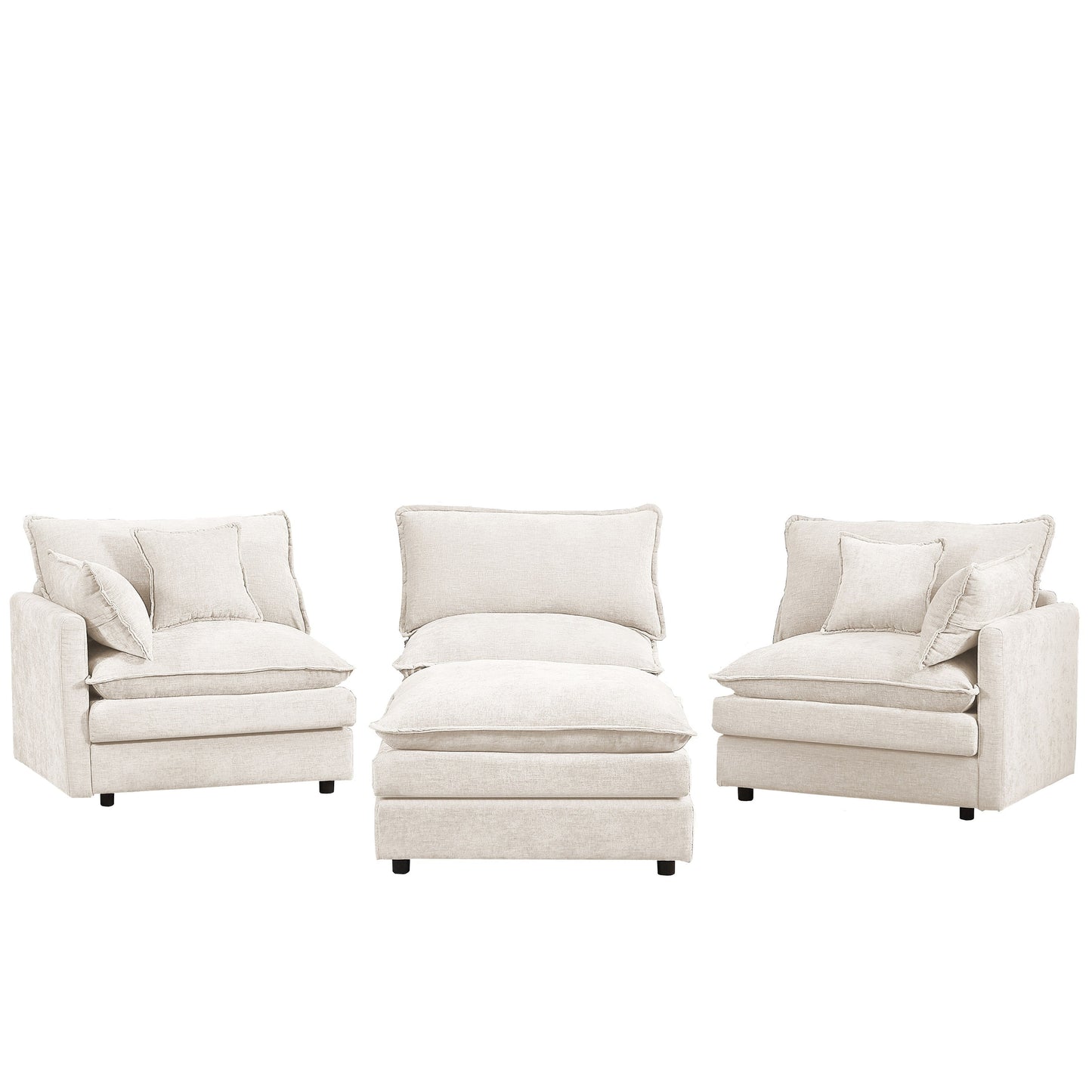 Modern Chenille 3-Seater Modular L-Shaped Sectional Sofa with Removable Ottoman for Living Room