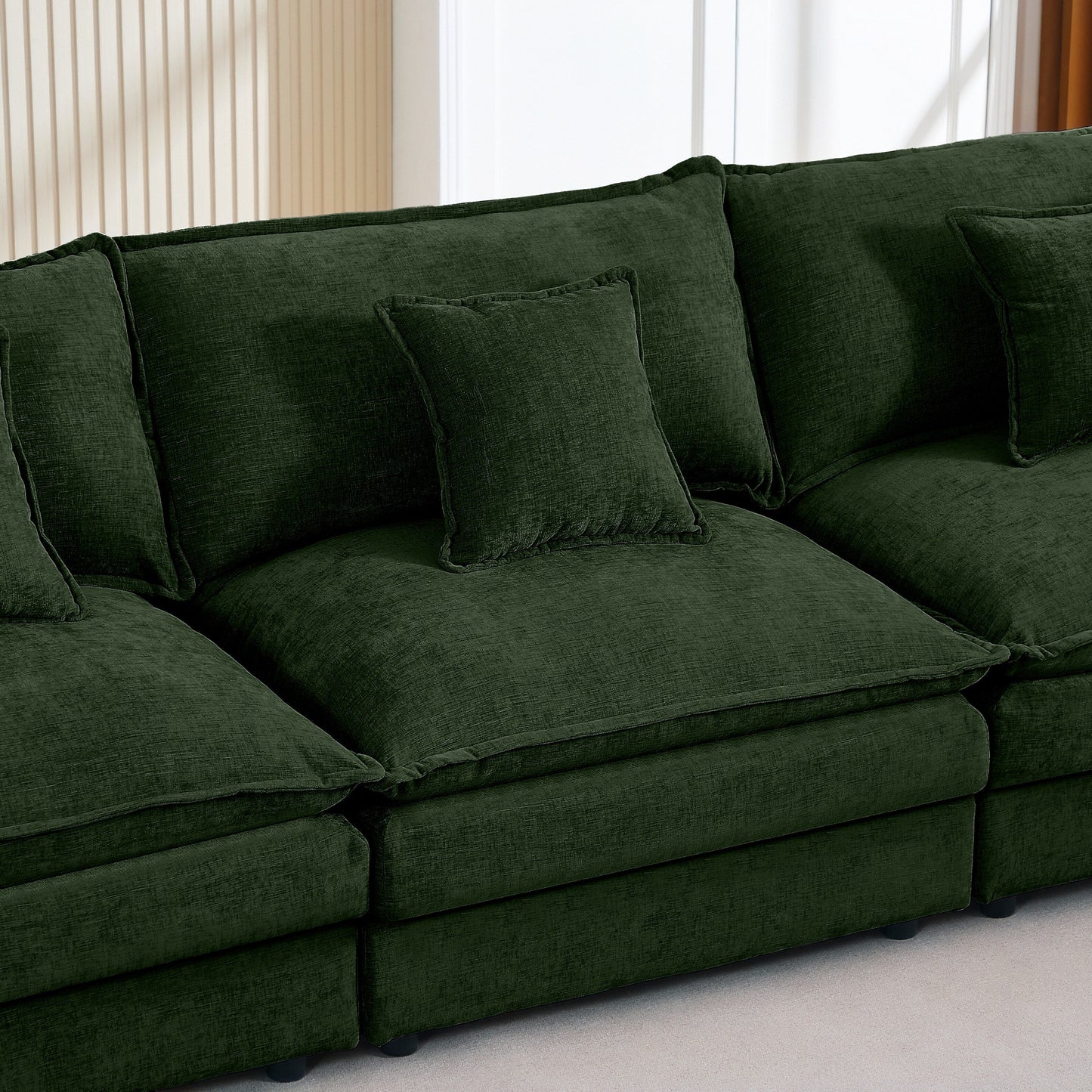 Modern Chenille 3-Seater Modular L-Shaped Sectional Sofa with Removable Ottoman for Living Room