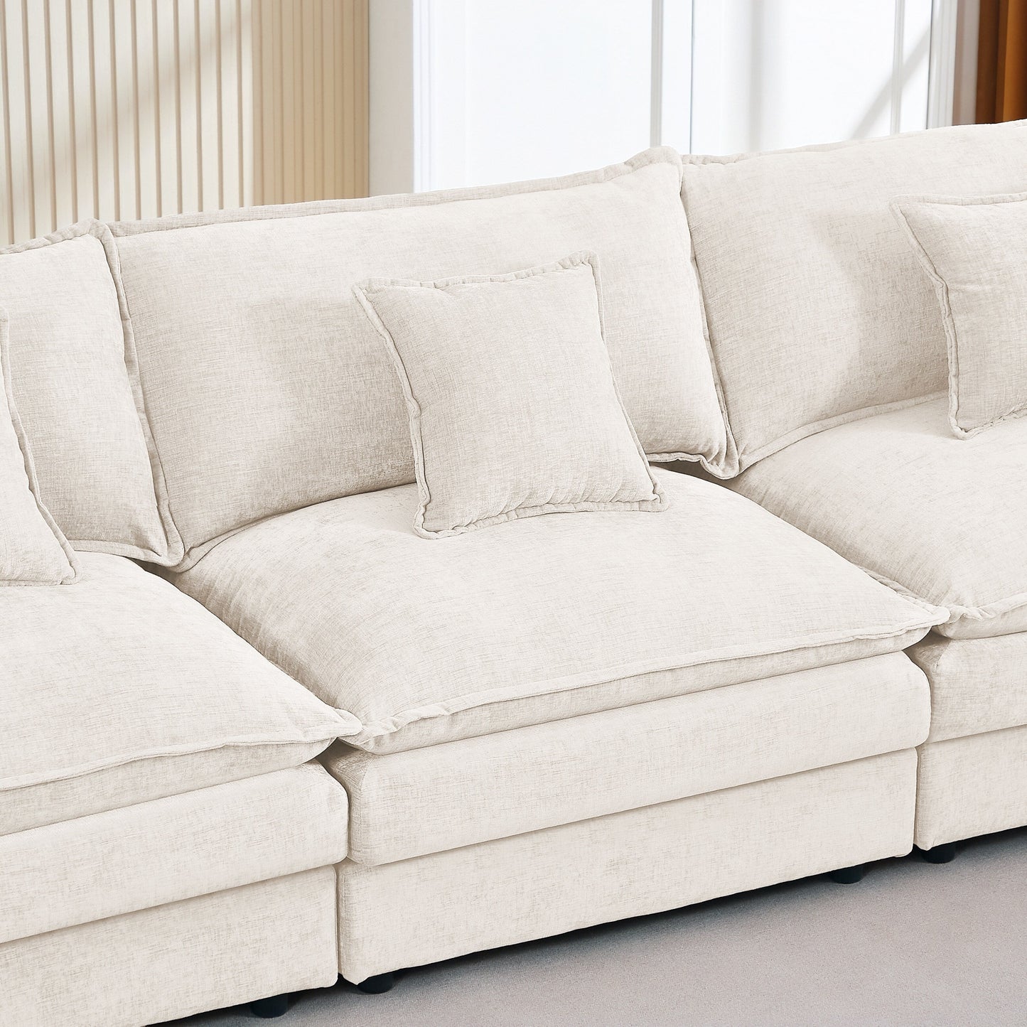 Modern Chenille 3-Seater Modular L-Shaped Sectional Sofa with Removable Ottoman for Living Room