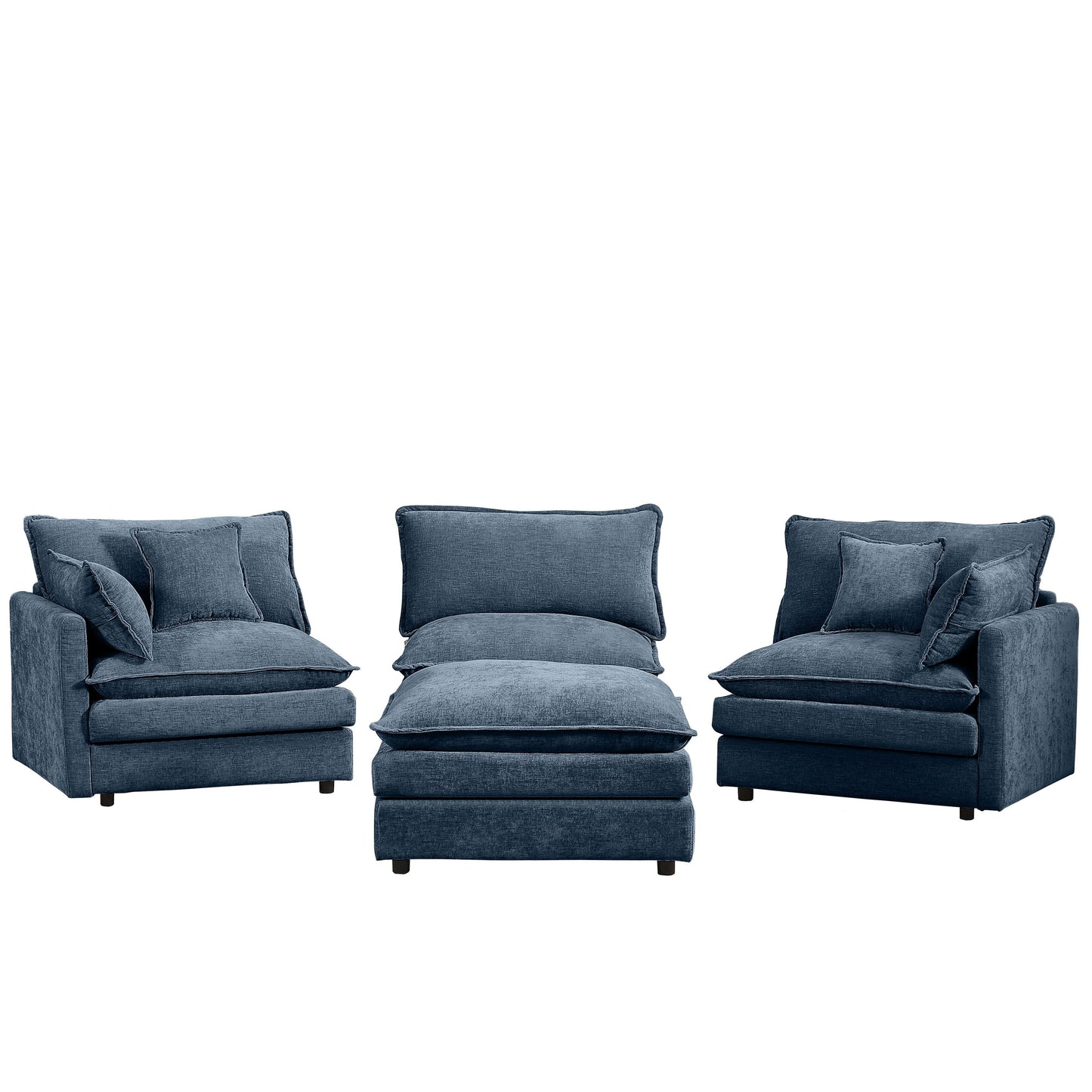 Modern Chenille 3-Seater Modular L-Shaped Sectional Sofa with Removable Ottoman for Living Room