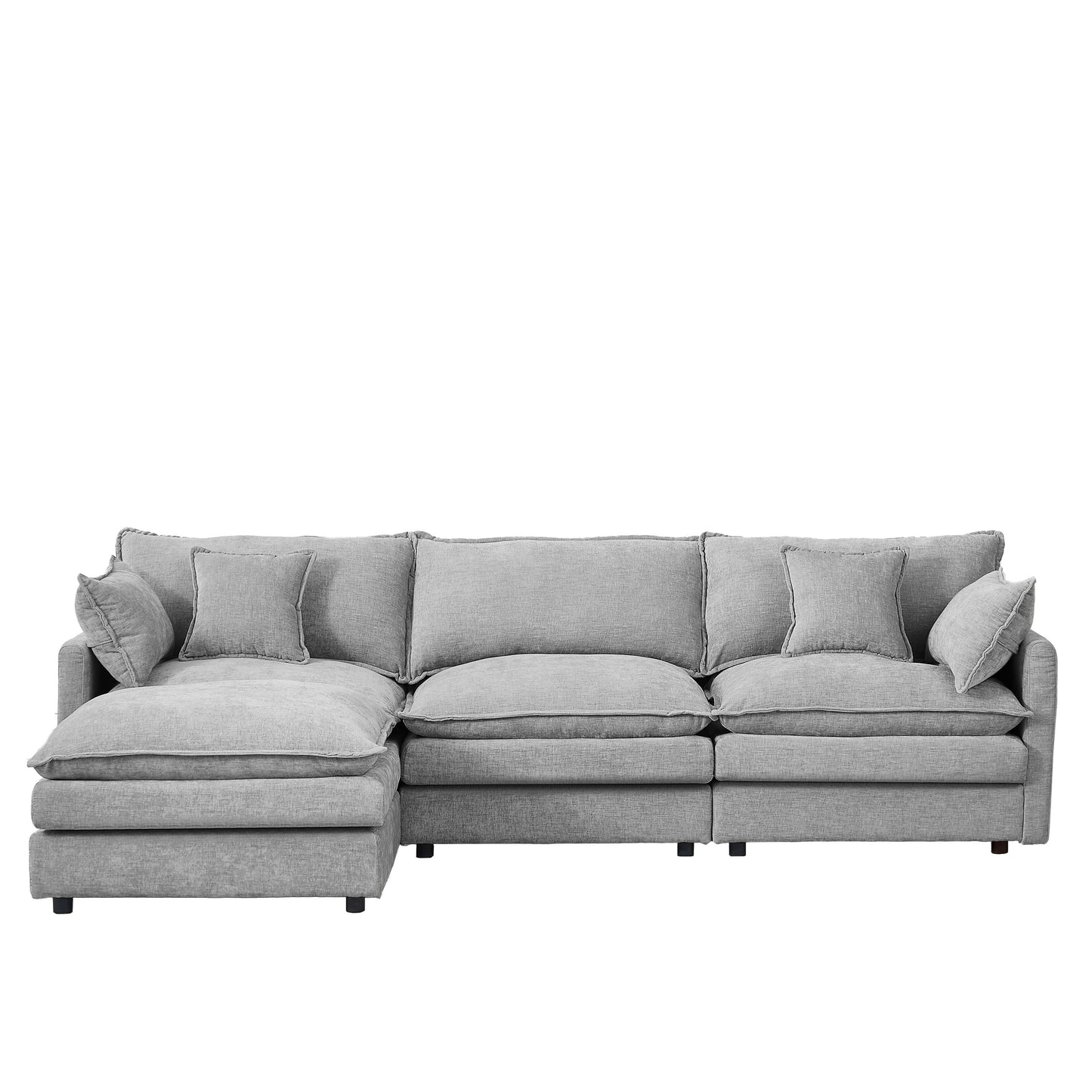Modern Chenille 3-Seater Modular L-Shaped Sectional Sofa with Removable Ottoman for Living Room