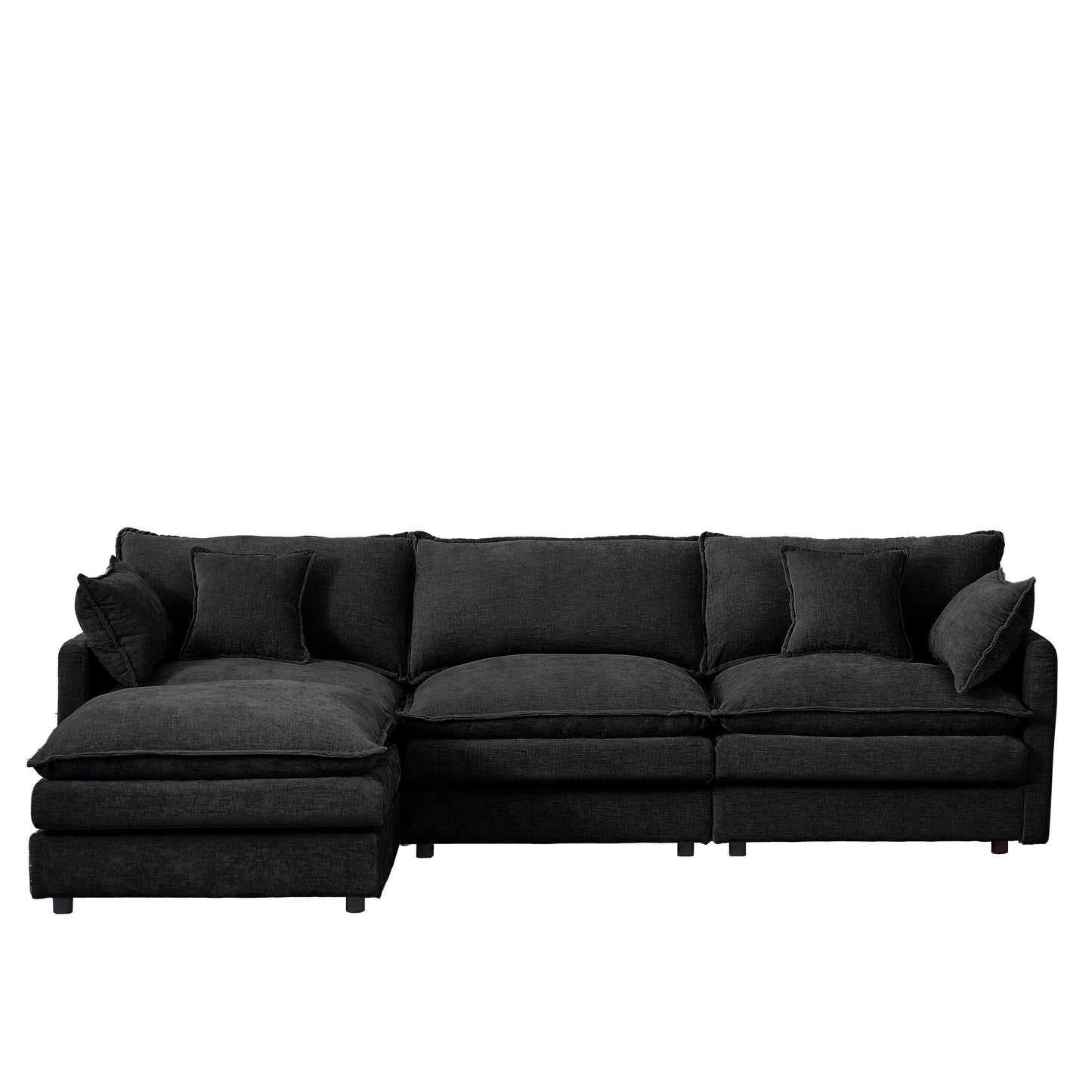 Modern Chenille 3-Seater Modular L-Shaped Sectional Sofa with Removable Ottoman for Living Room