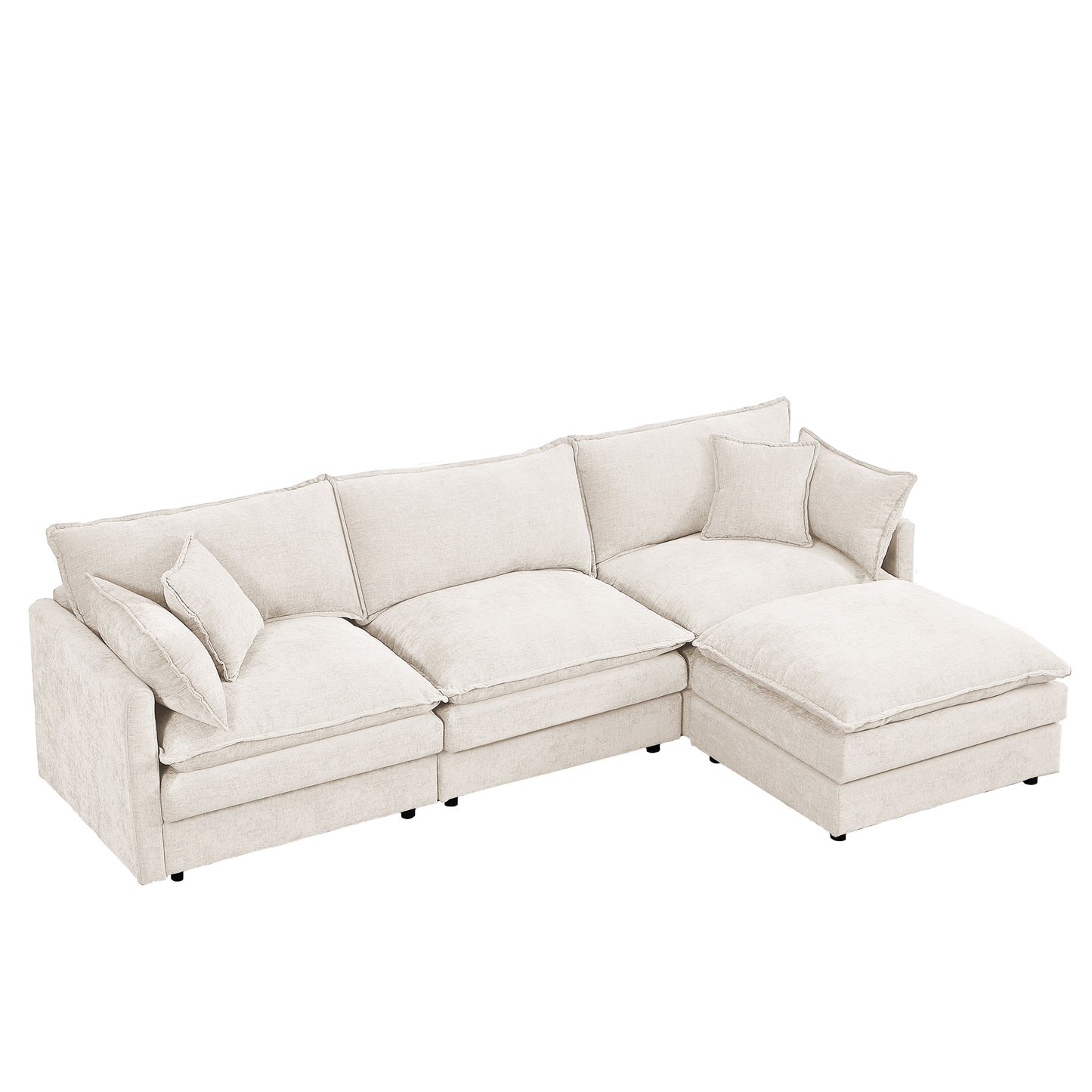 Modern Chenille 3-Seater Modular L-Shaped Sectional Sofa with Removable Ottoman for Living Room
