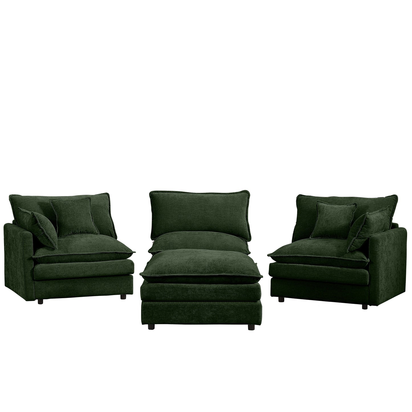 Modern Chenille 3-Seater Modular L-Shaped Sectional Sofa with Removable Ottoman for Living Room