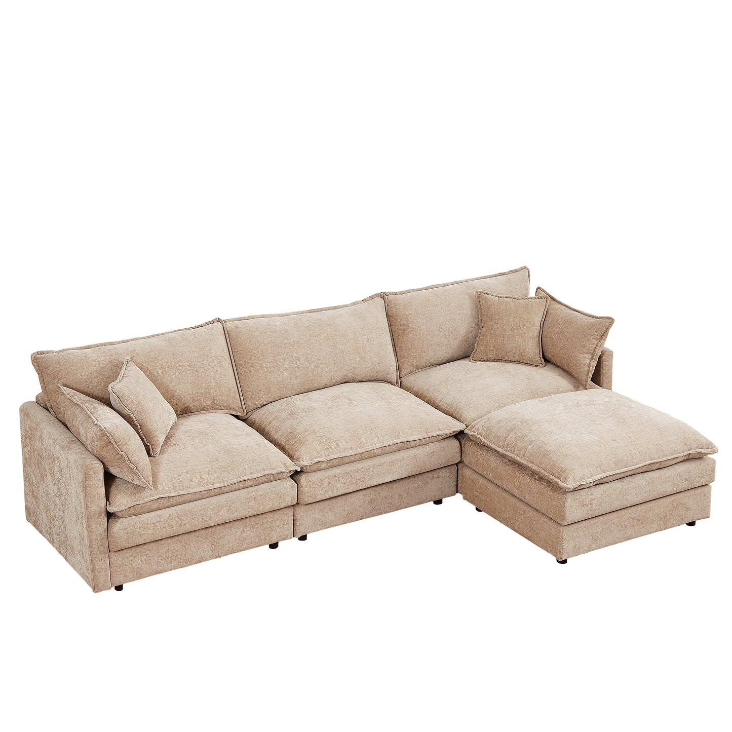 Modern Chenille 3-Seater Modular L-Shaped Sectional Sofa with Removable Ottoman for Living Room