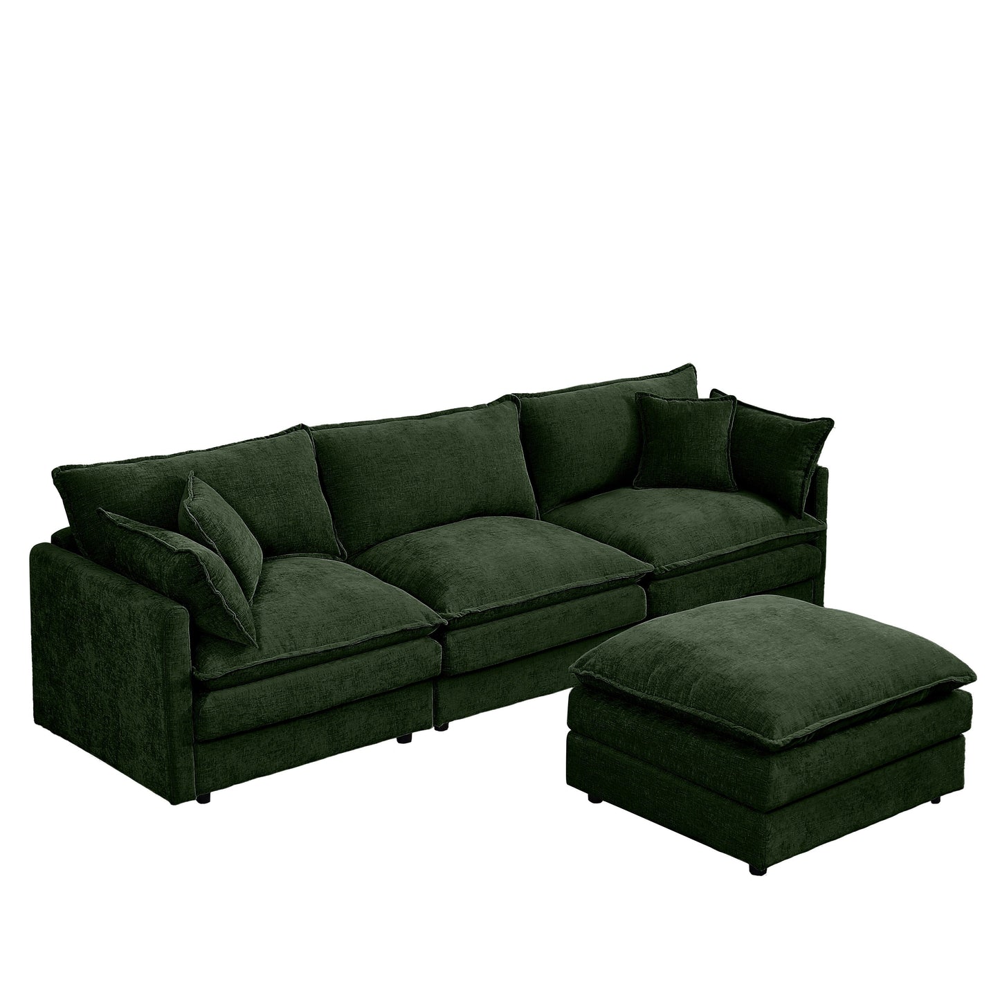 Modern Chenille 3-Seater Modular L-Shaped Sectional Sofa with Removable Ottoman for Living Room