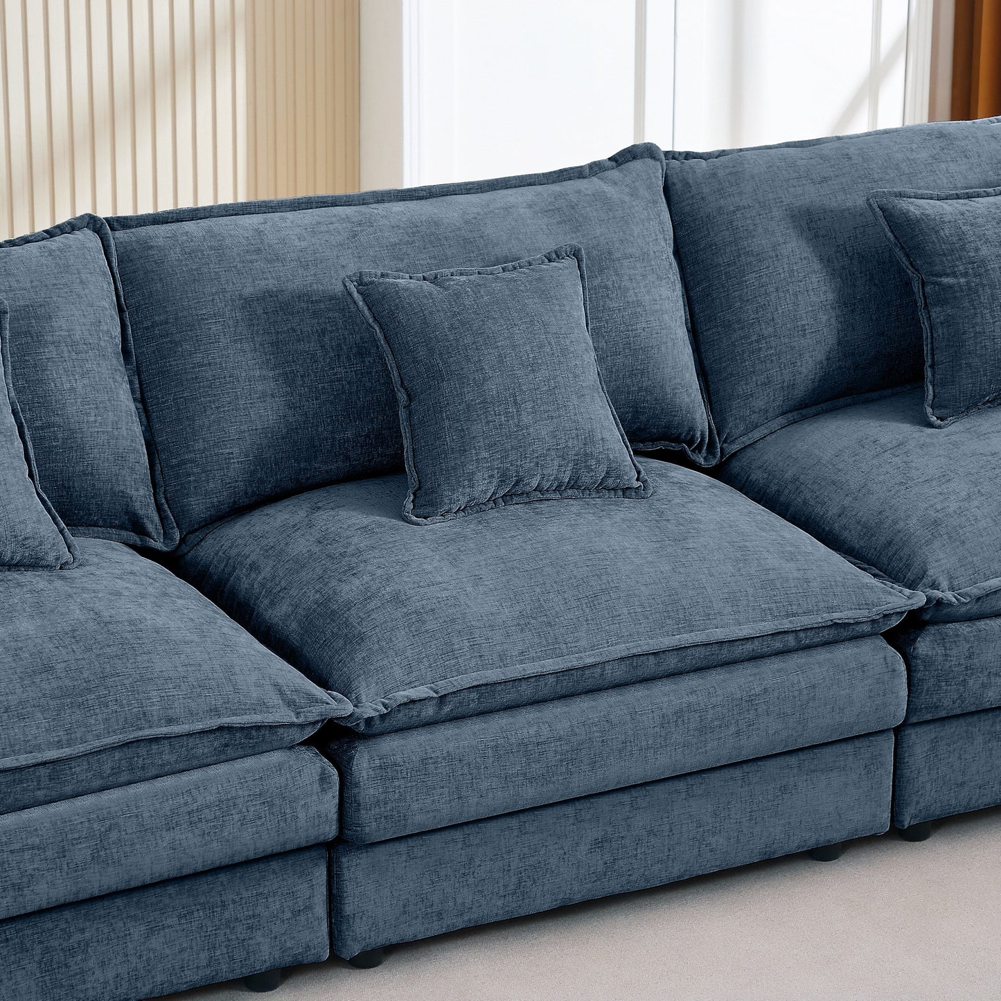 Modern Chenille 3-Seater Modular L-Shaped Sectional Sofa with Removable Ottoman for Living Room