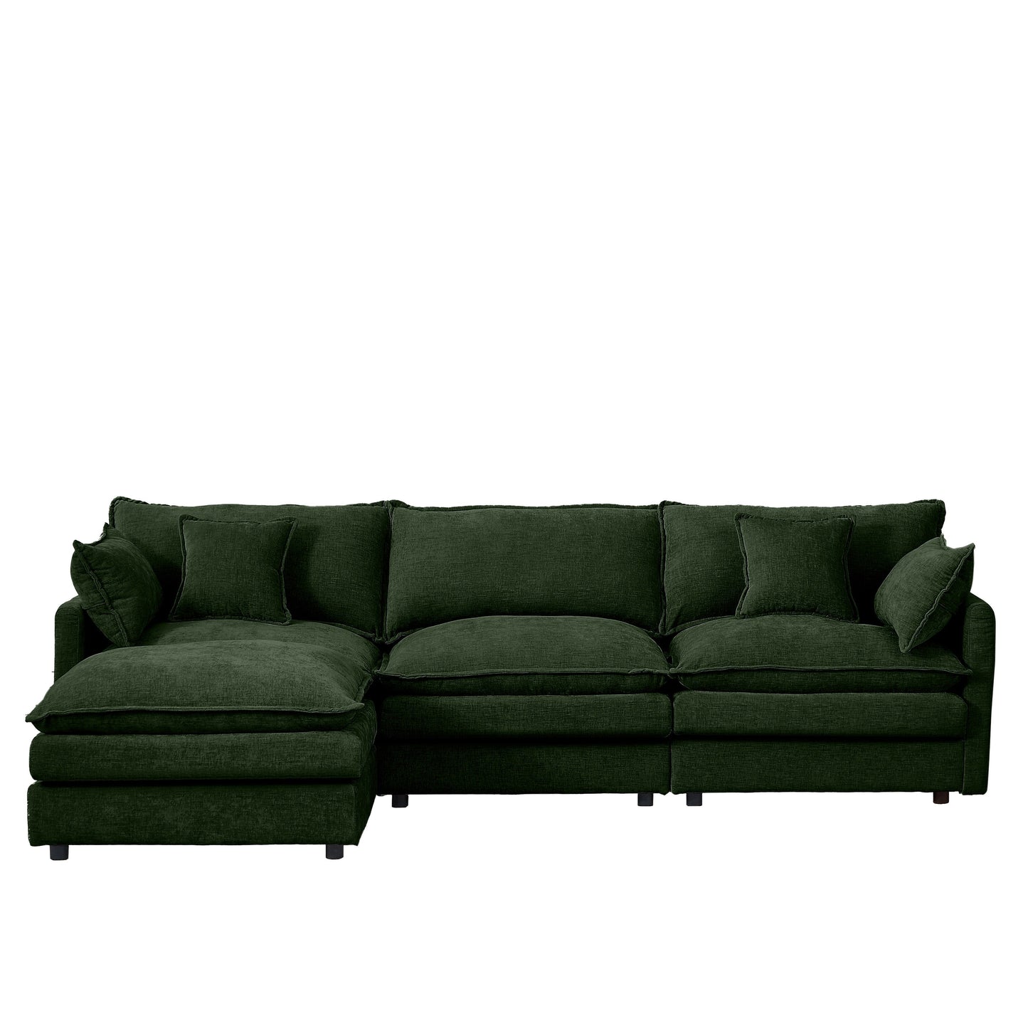Modern Chenille 3-Seater Modular L-Shaped Sectional Sofa with Removable Ottoman for Living Room