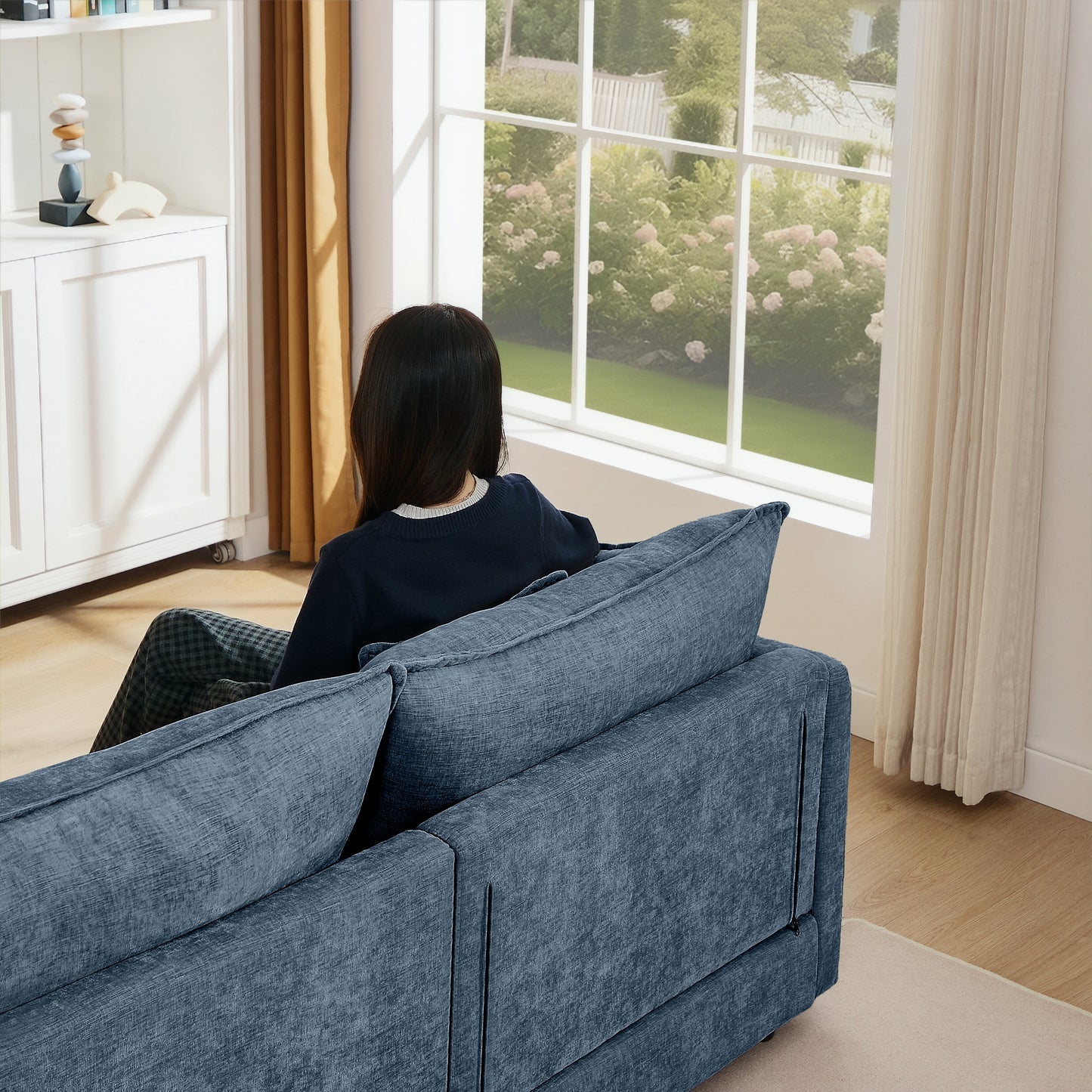 Modern Chenille 3-Seater Modular L-Shaped Sectional Sofa with Removable Ottoman for Living Room