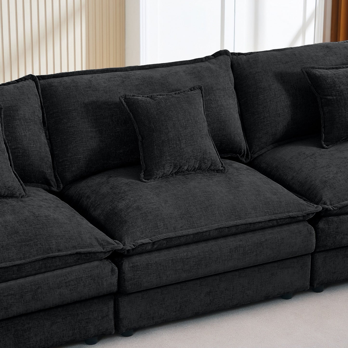 Modern Chenille 3-Seater Modular L-Shaped Sectional Sofa with Removable Ottoman for Living Room