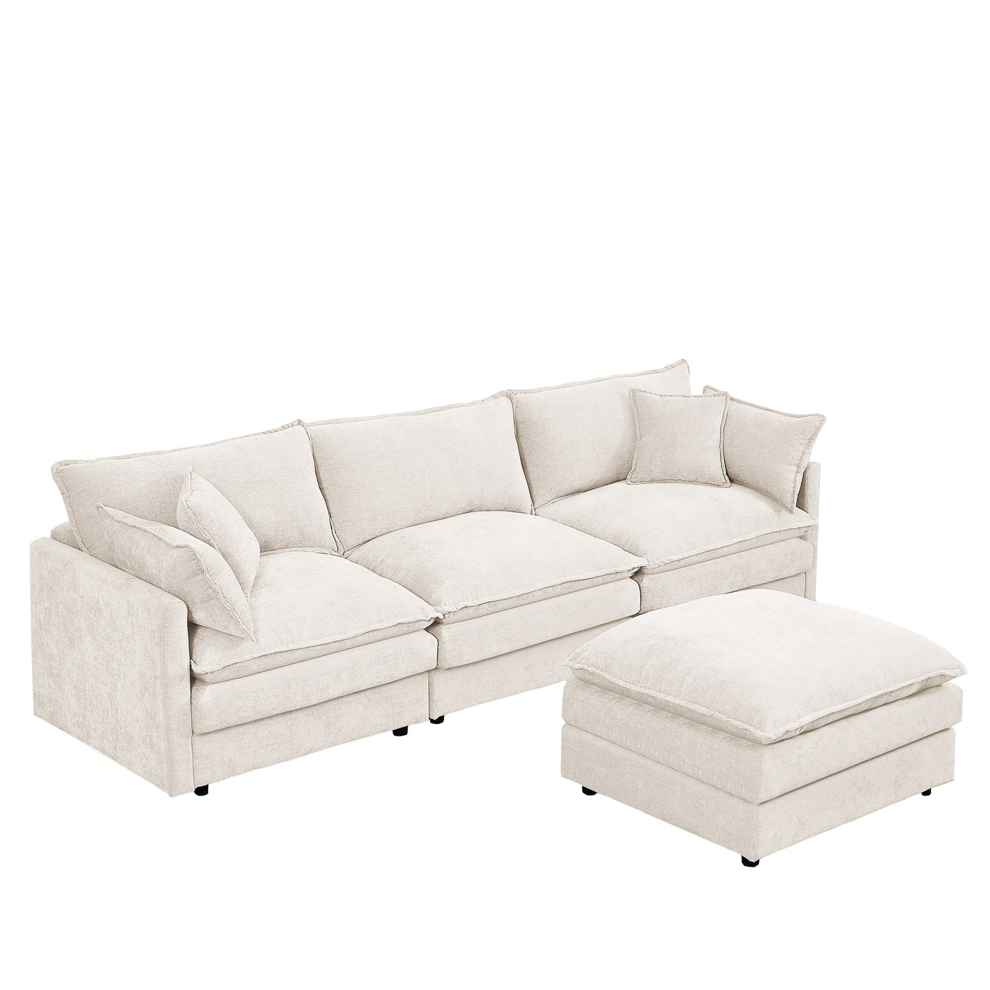 Modern Chenille 3-Seater Modular L-Shaped Sectional Sofa with Removable Ottoman for Living Room