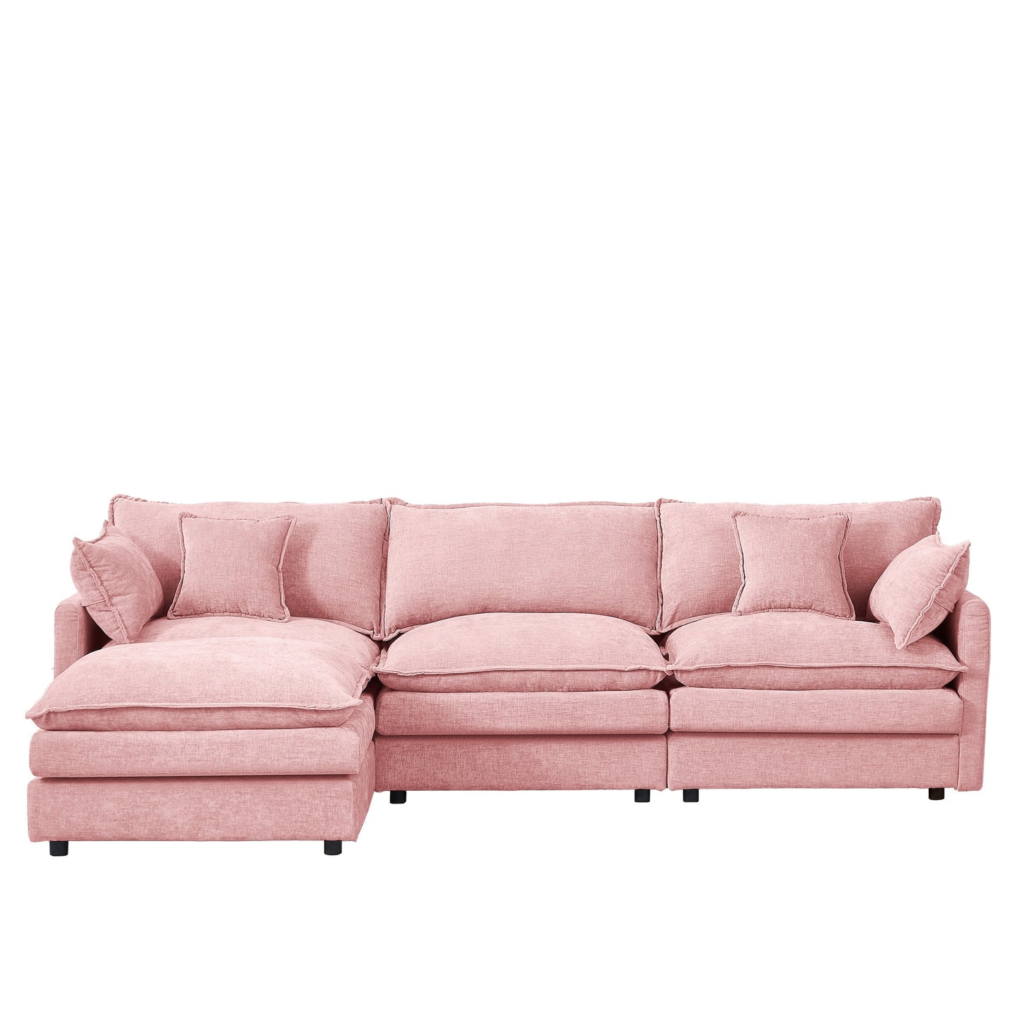 Modern Chenille 3-Seater Modular L-Shaped Sectional Sofa with Removable Ottoman for Living Room