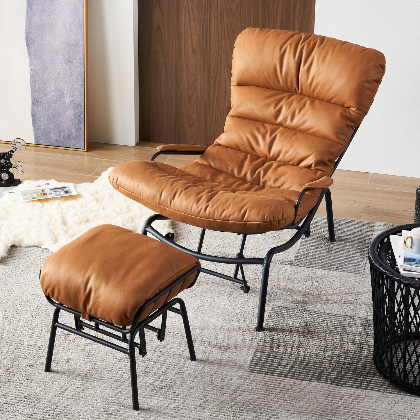 OVIOS Living Room Accent Chair Rocking Recliner Chair with Ottoman