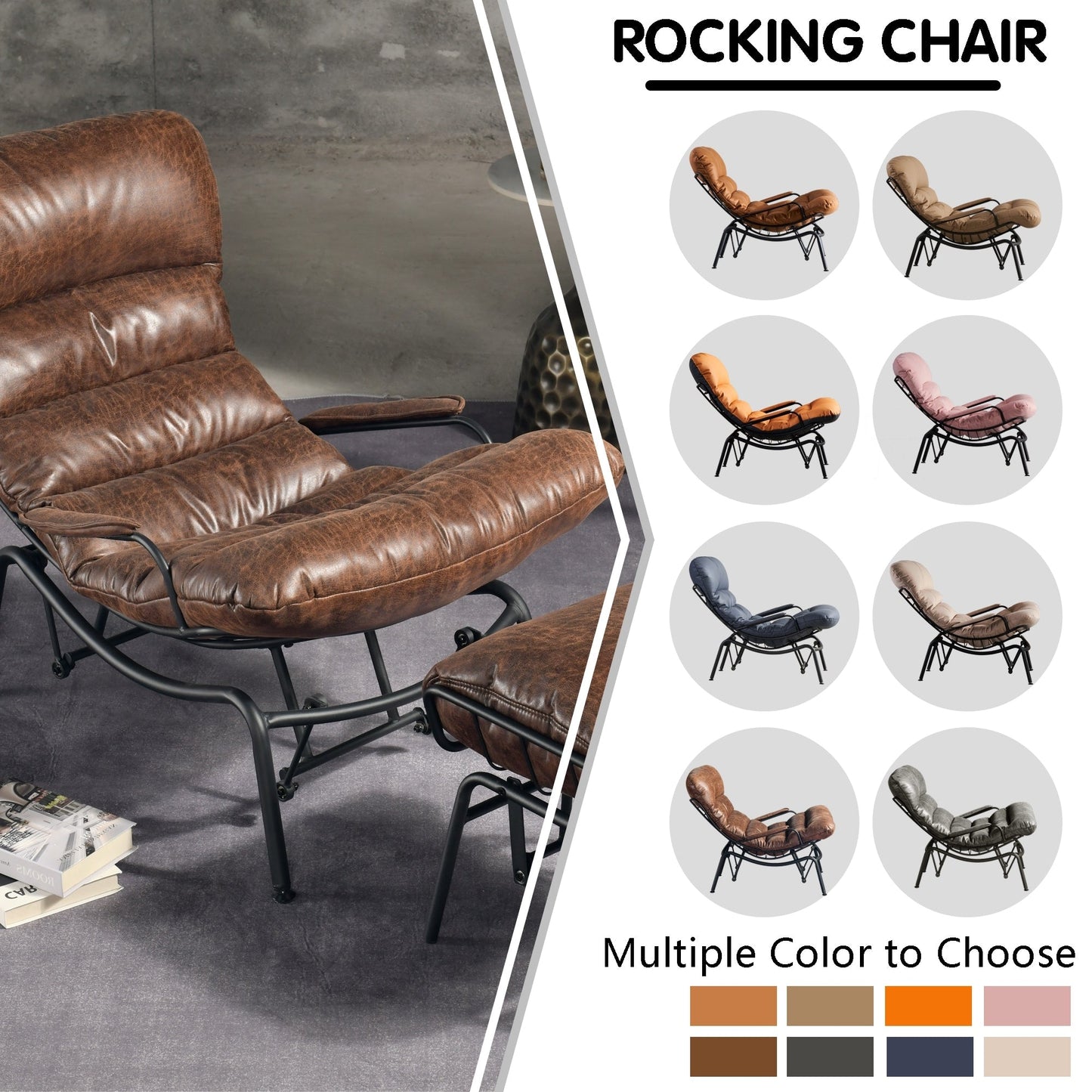 OVIOS Living Room Accent Chair Rocking Recliner Chair with Ottoman