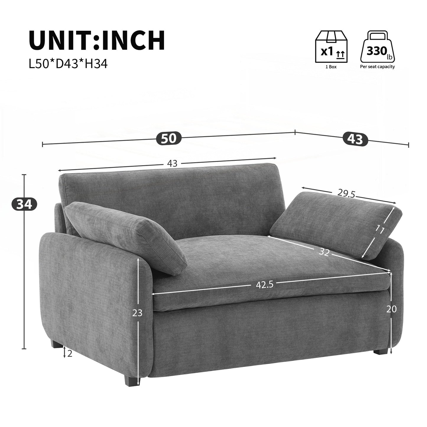 Oversized Chenille Single Sofa Chair