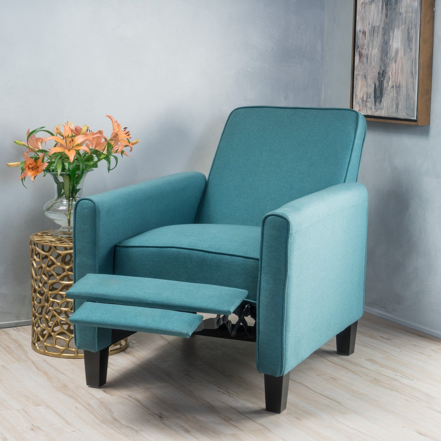 Roomfitters Fabric Push Back Chair for Elegant Home Decor, Navy Blue