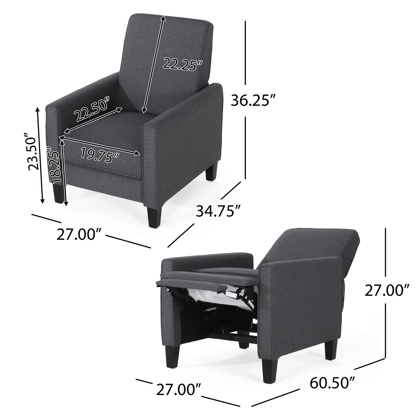 Roomfitters Fabric Push Back Chair for Elegant Home Decor, Navy Blue